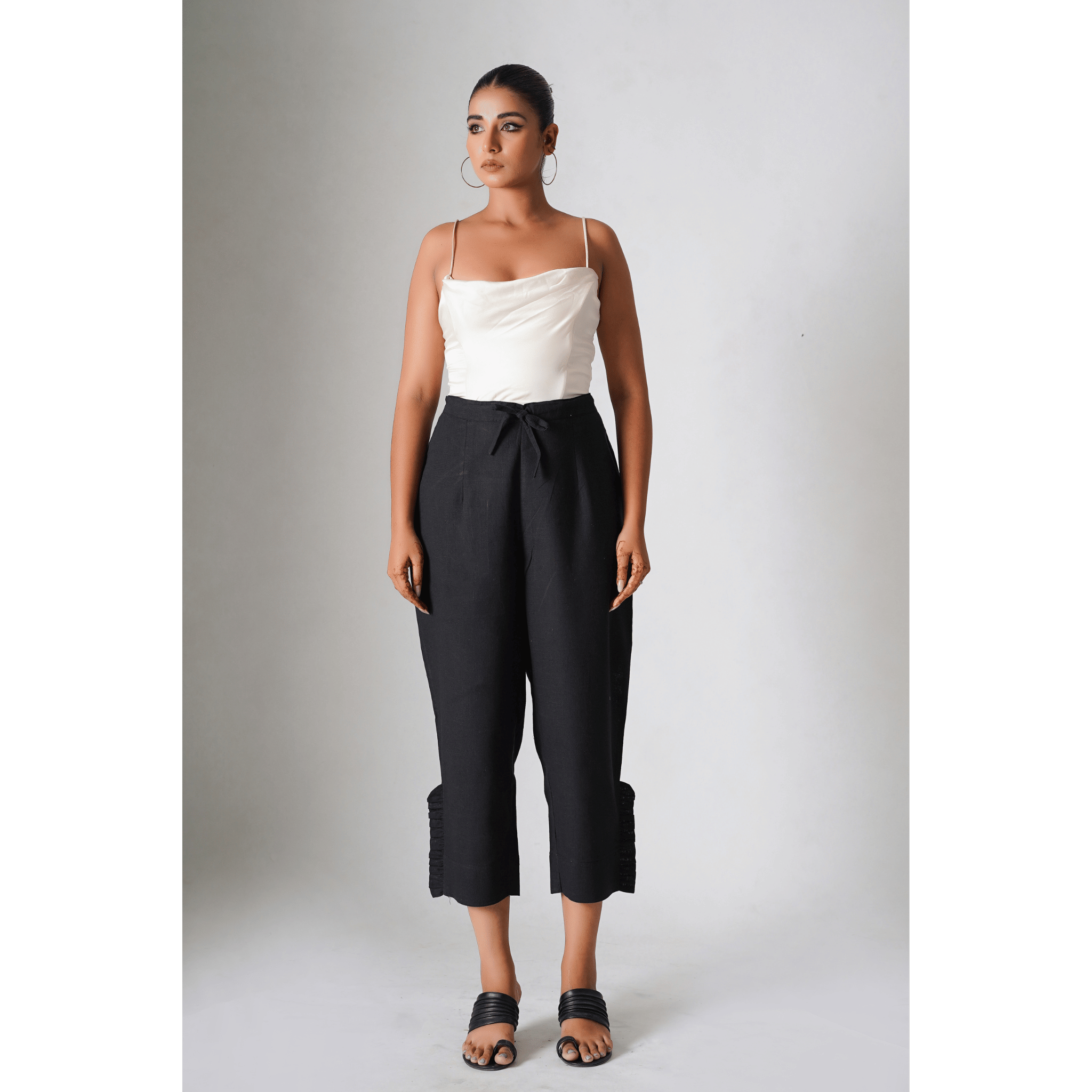 Rain Forest Black Cotton- Linen Pants