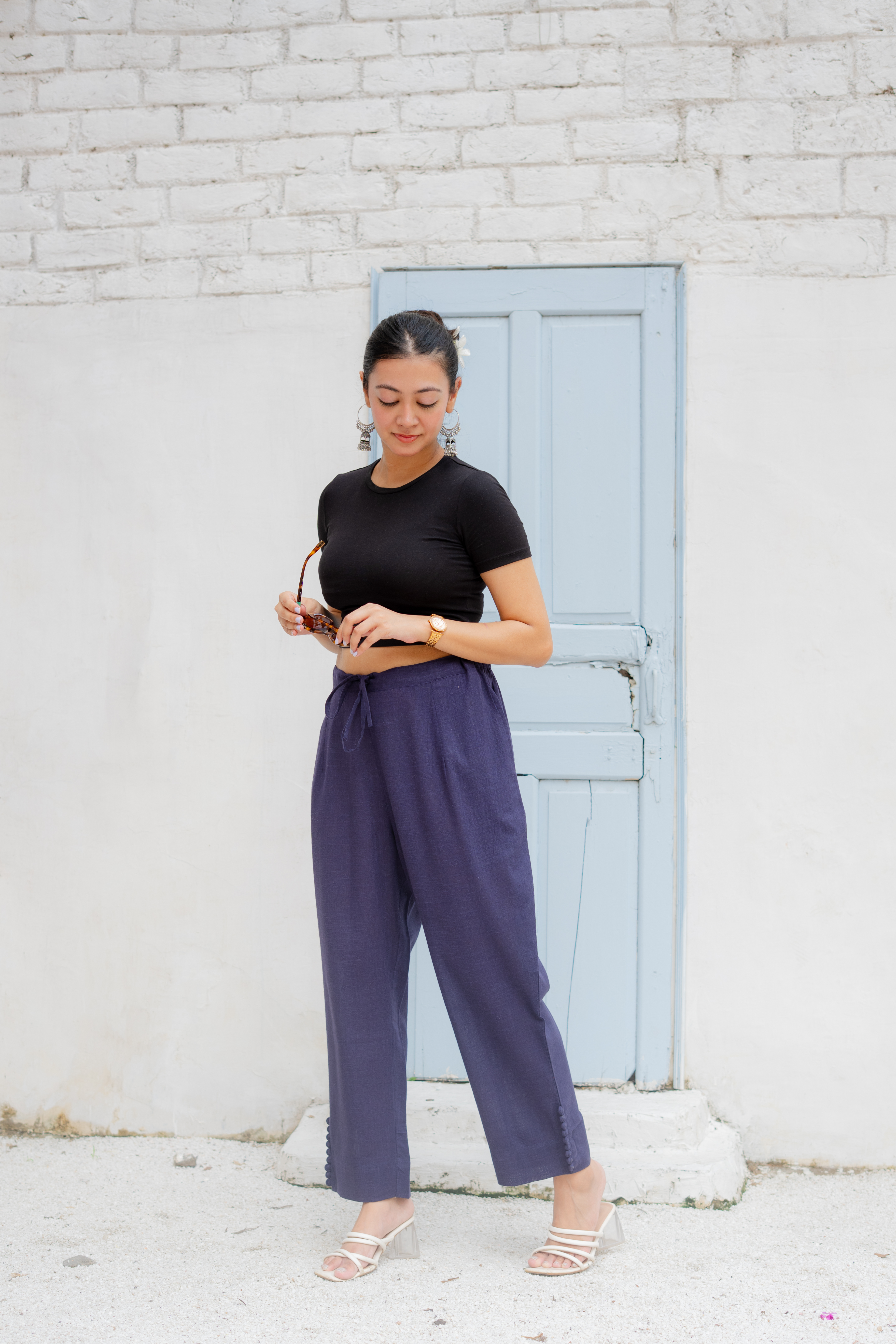 Indigo Cotton Slub Pants Pants