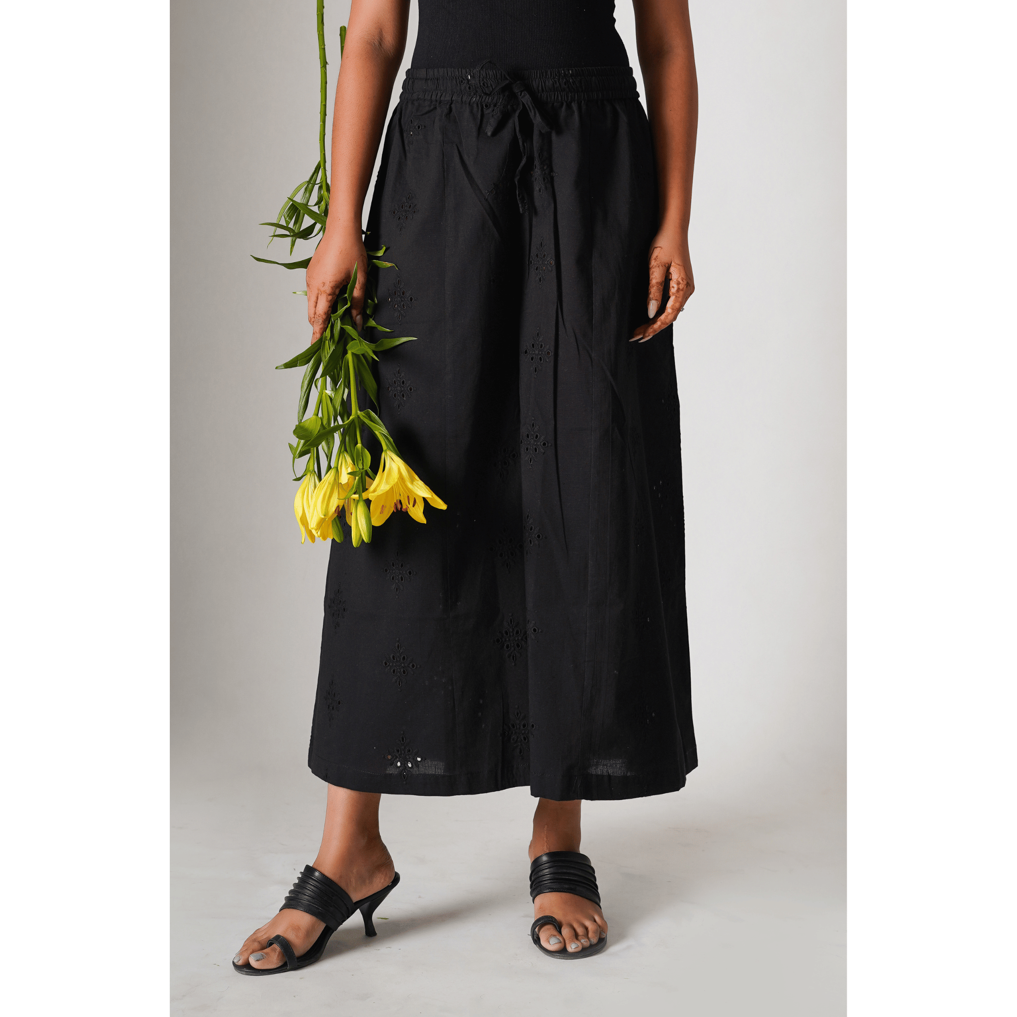 ''Amara'' Hakoba Black Cotton Palazzo