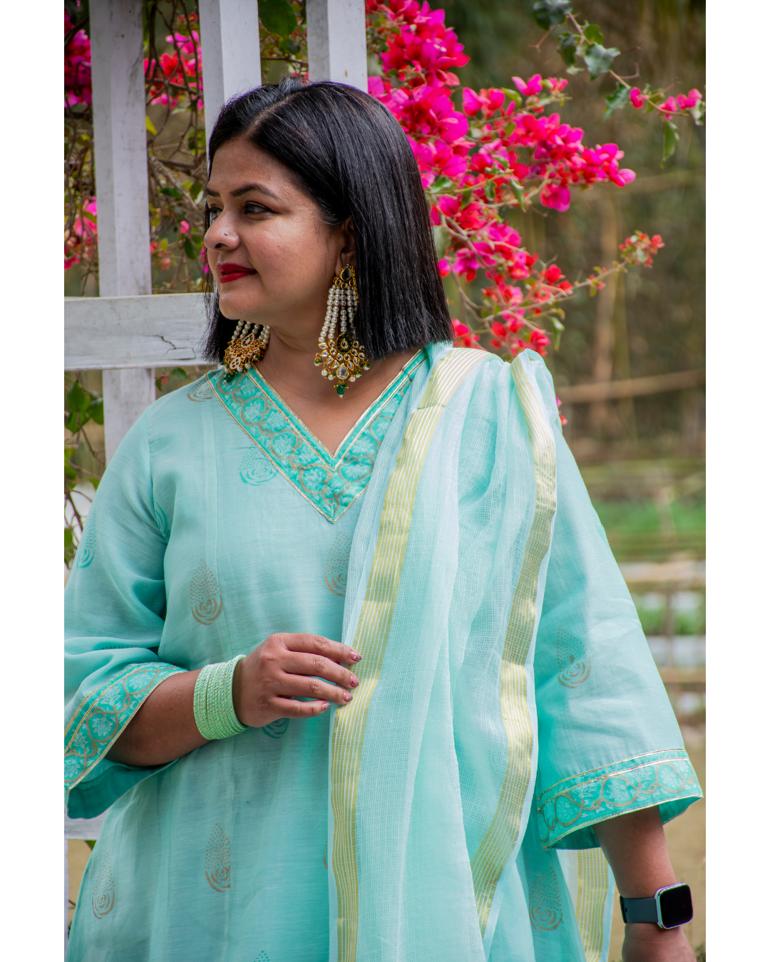 '' Sukoon'' Pastel Green Mul Chanderi suit set