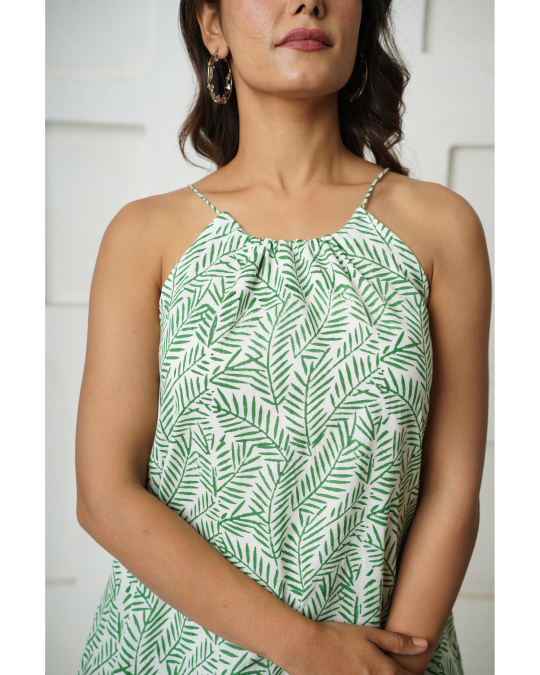 '' Tropical Fern'' Hand Block Print Mulmul Dress
