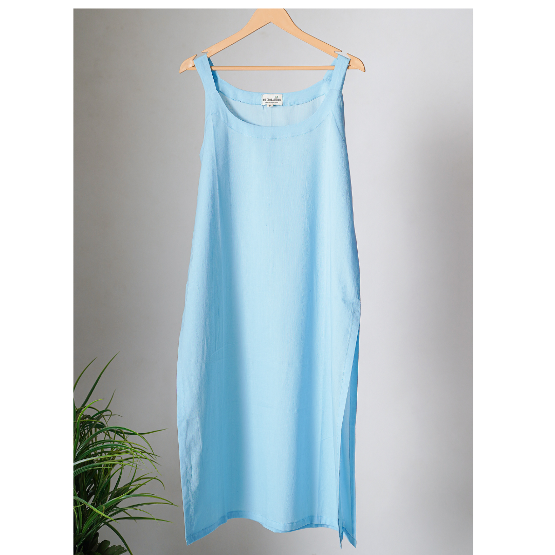 Sky blue Cotton Slip round neck with normal strap