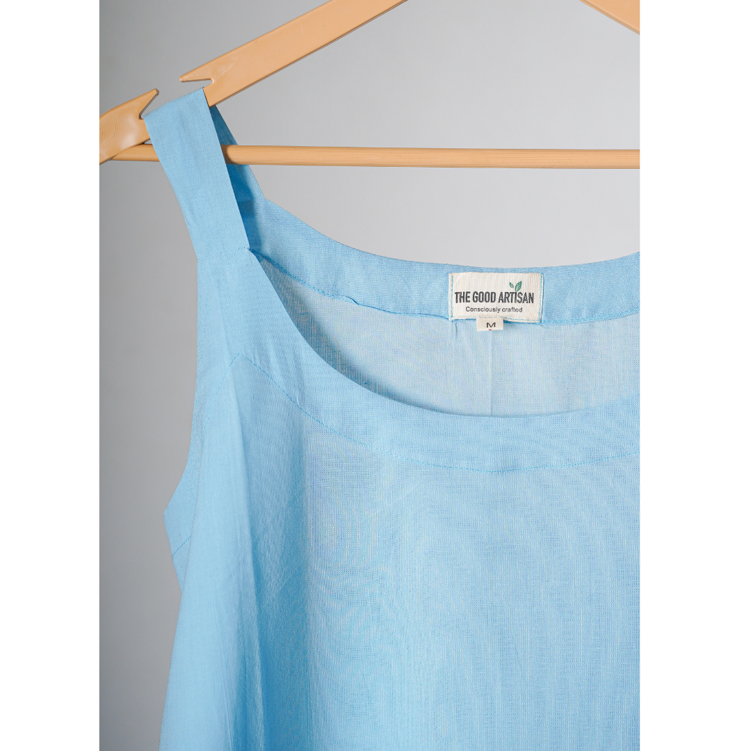Sky blue Cotton Slip round neck with normal strap
