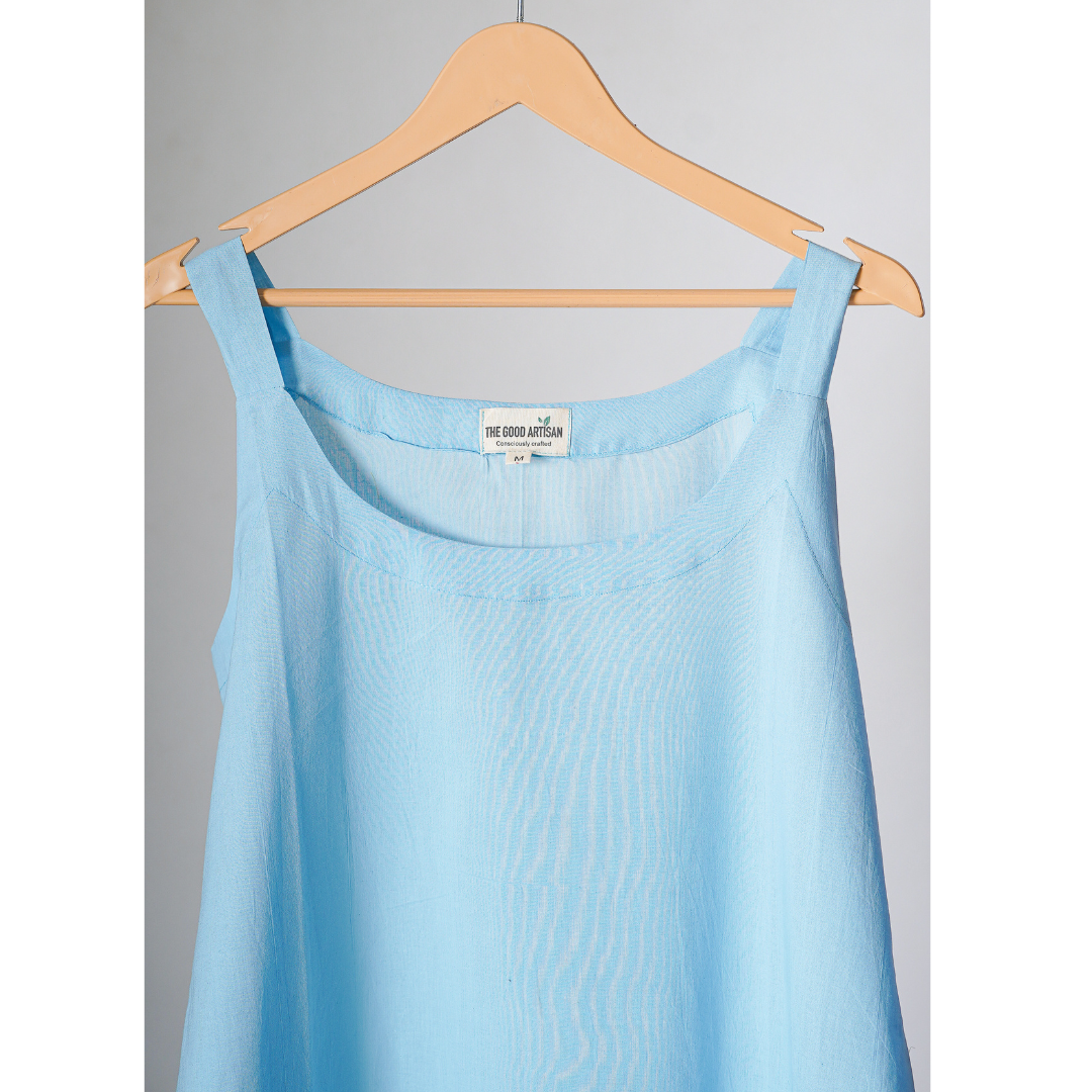 Sky blue Cotton Slip round neck with normal strap