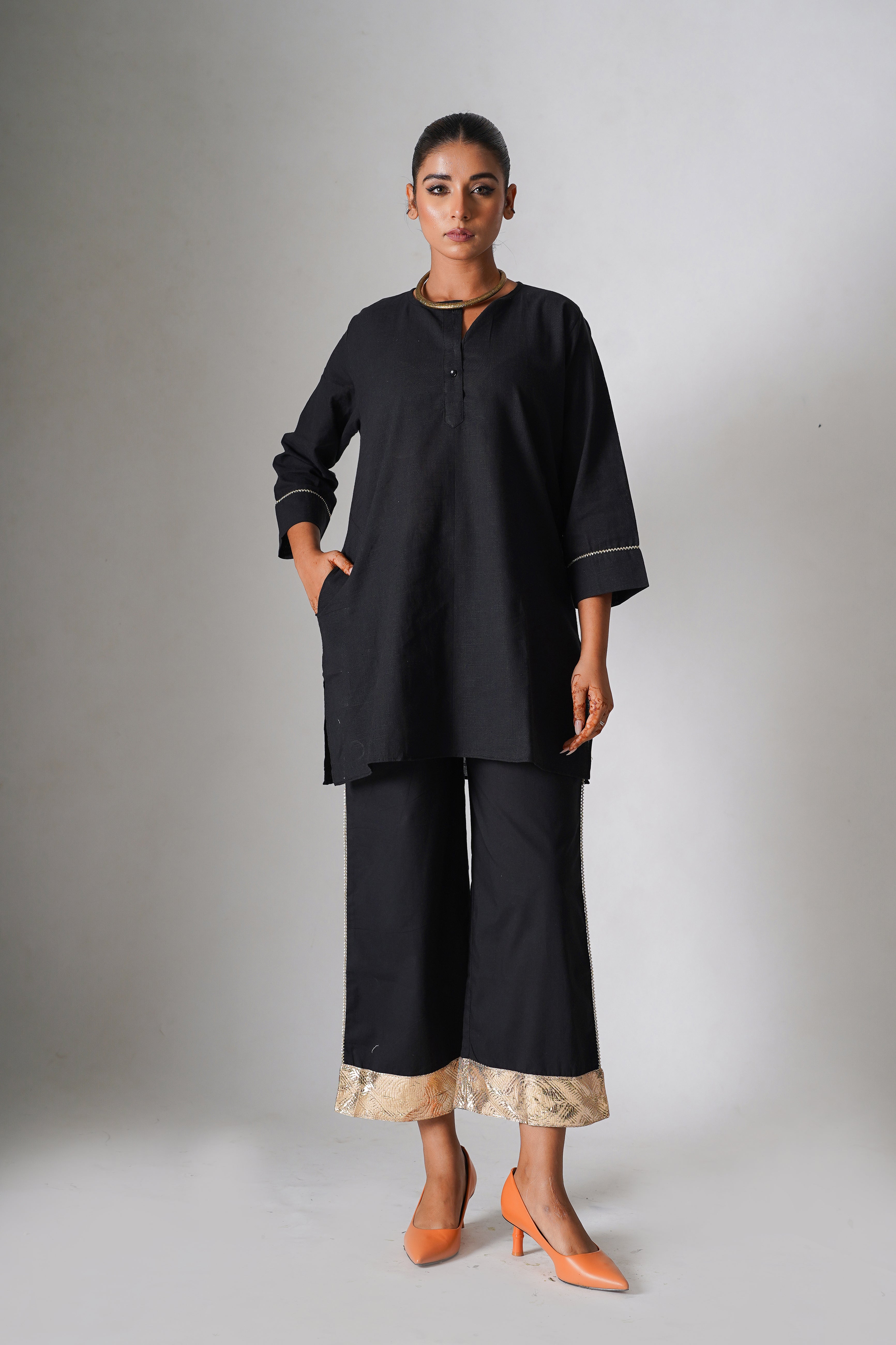 An Evening of Summer-  Black Cotton Kurta