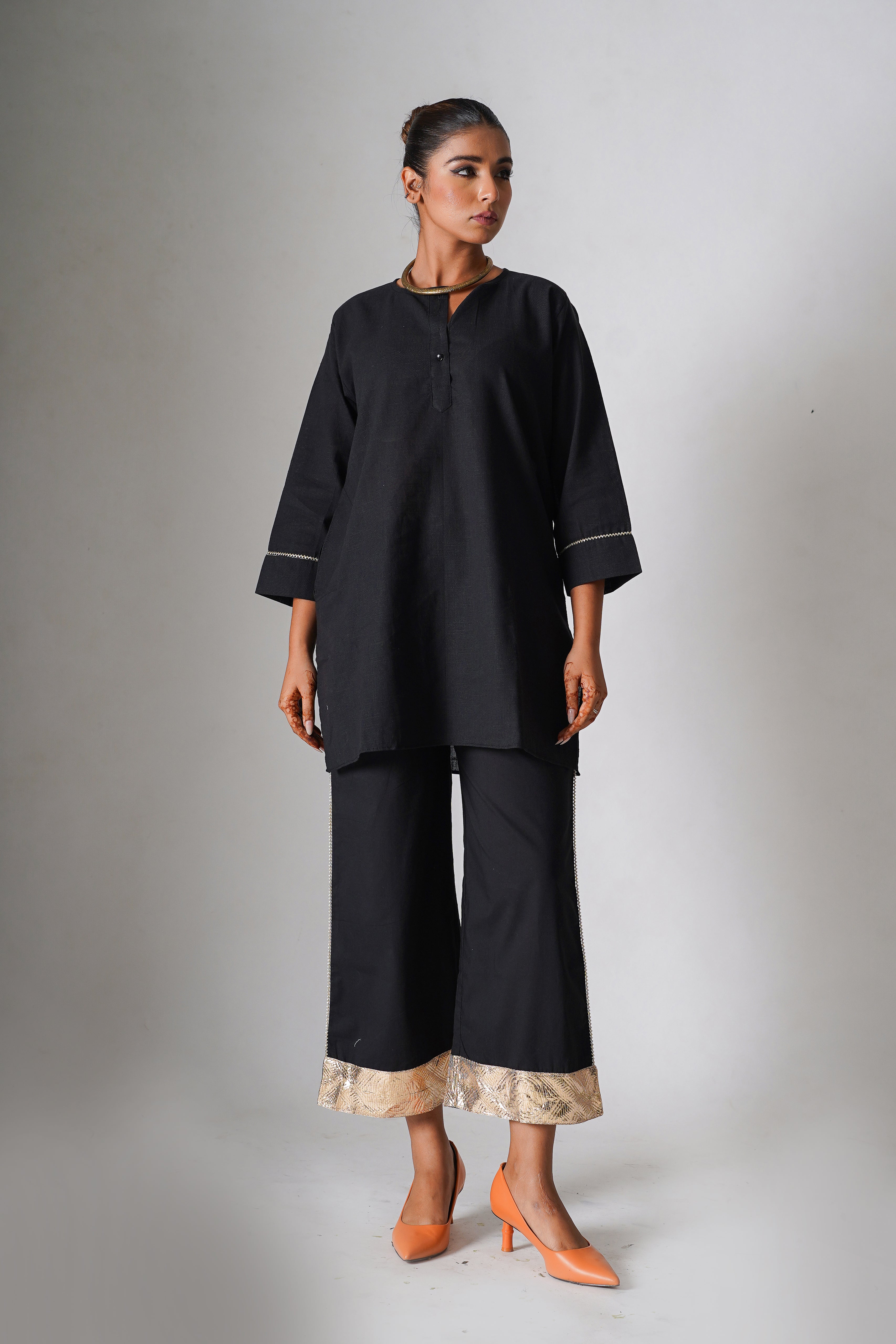 An Evening of Summer-  Black Cotton Kurta