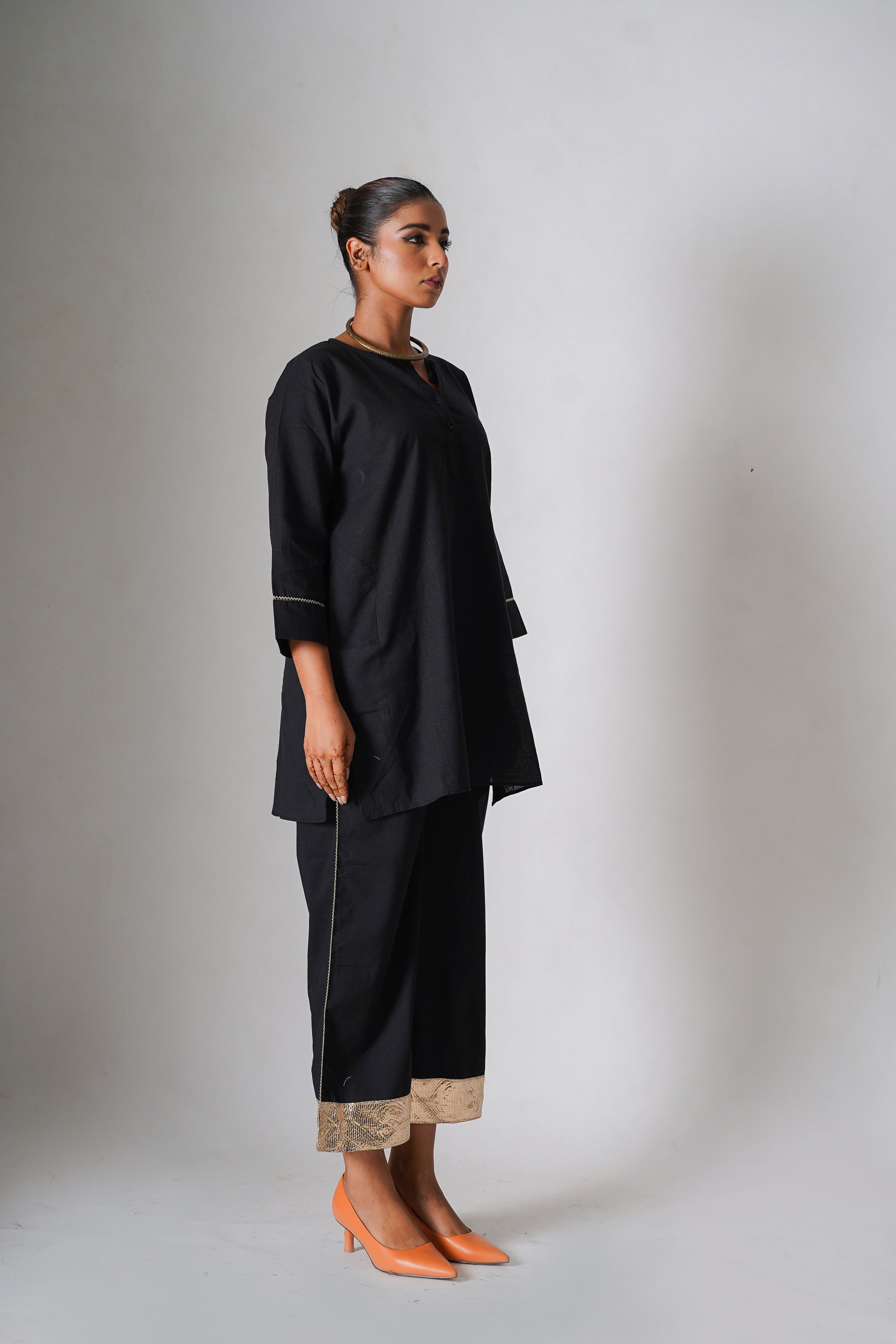 An Evening of Summer-  Black Cotton Kurta