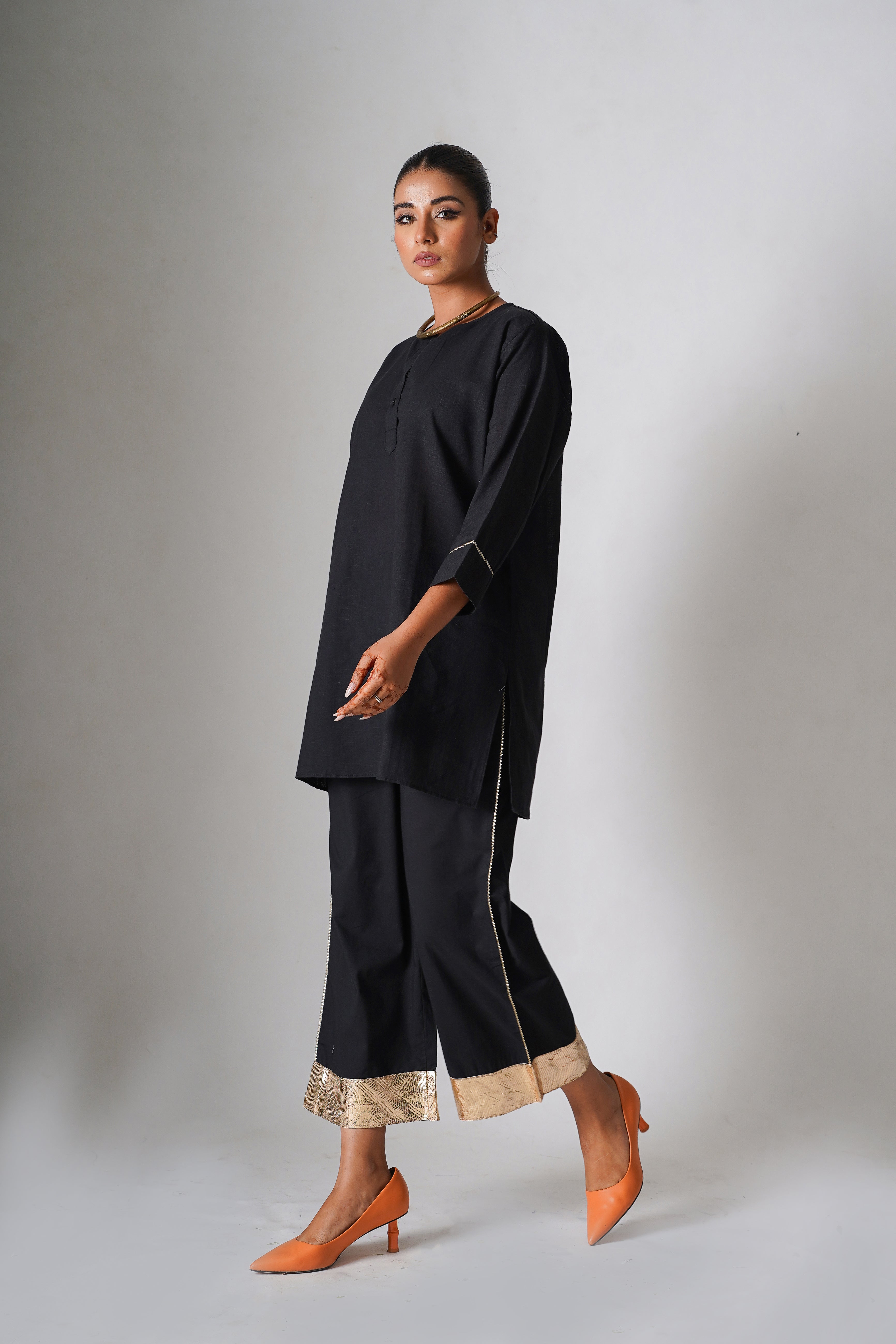 An Evening of Summer-  Black Cotton Kurta