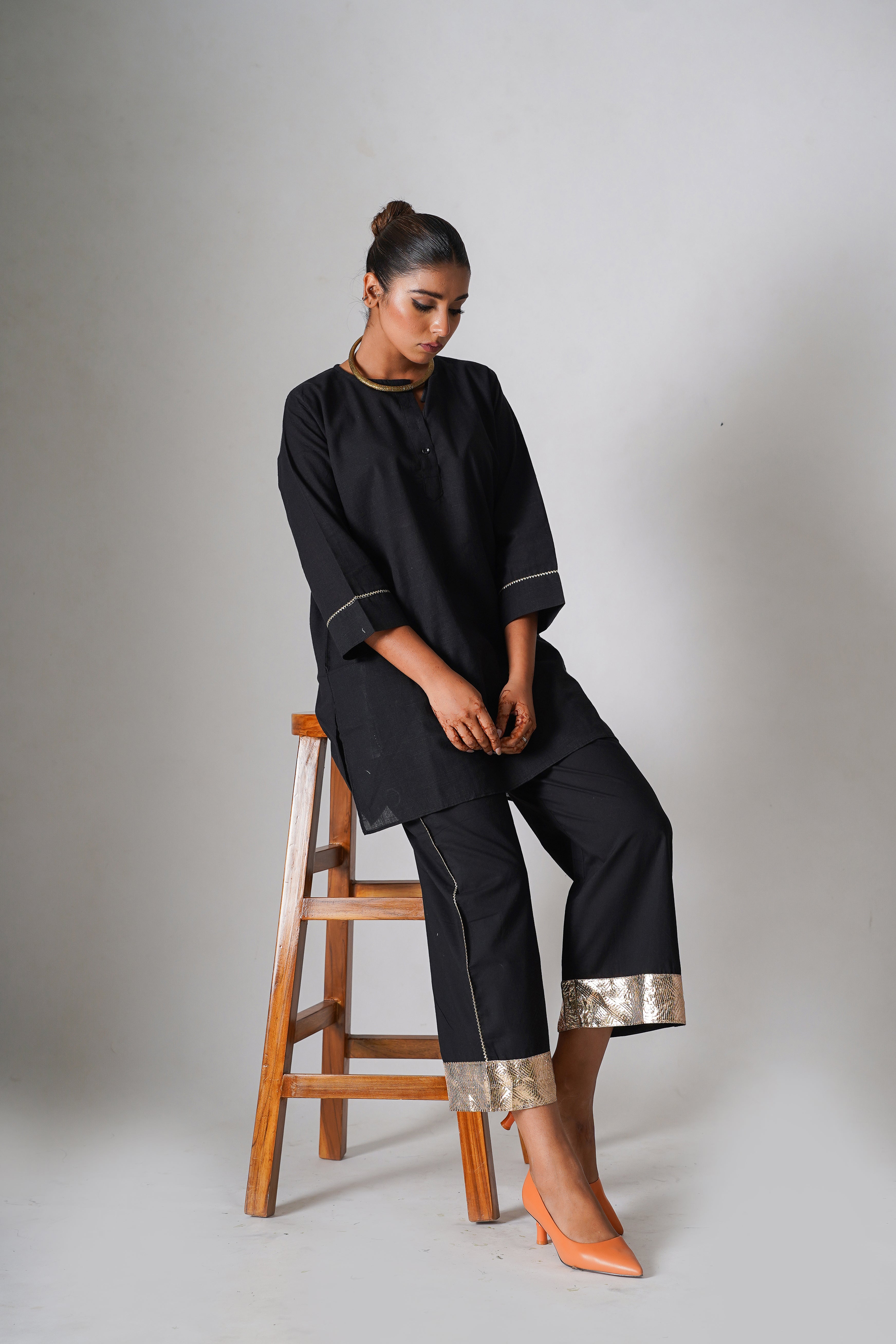 An Evening of Summer-  Black Cotton Kurta