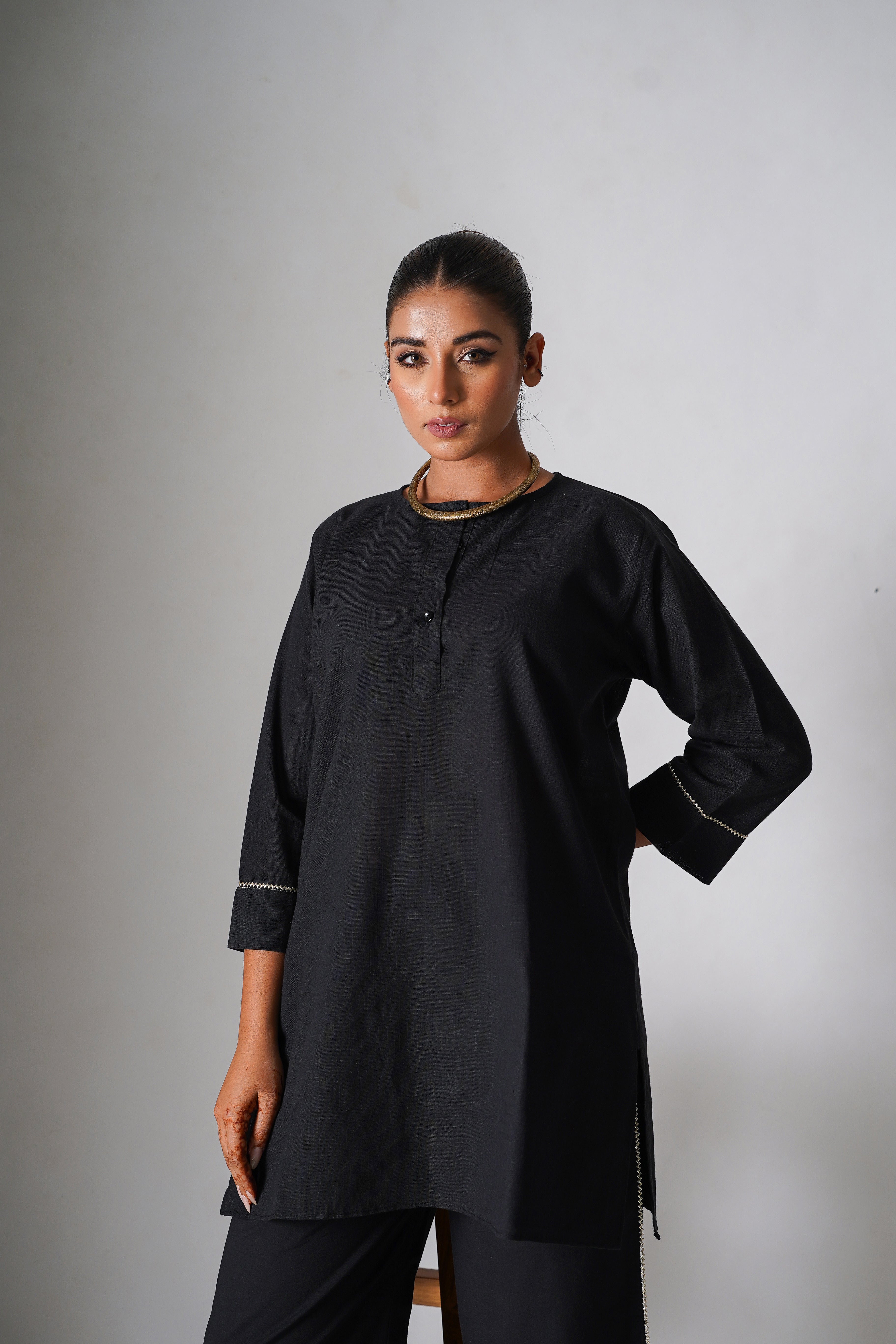 An Evening of Summer-  Black Cotton Kurta