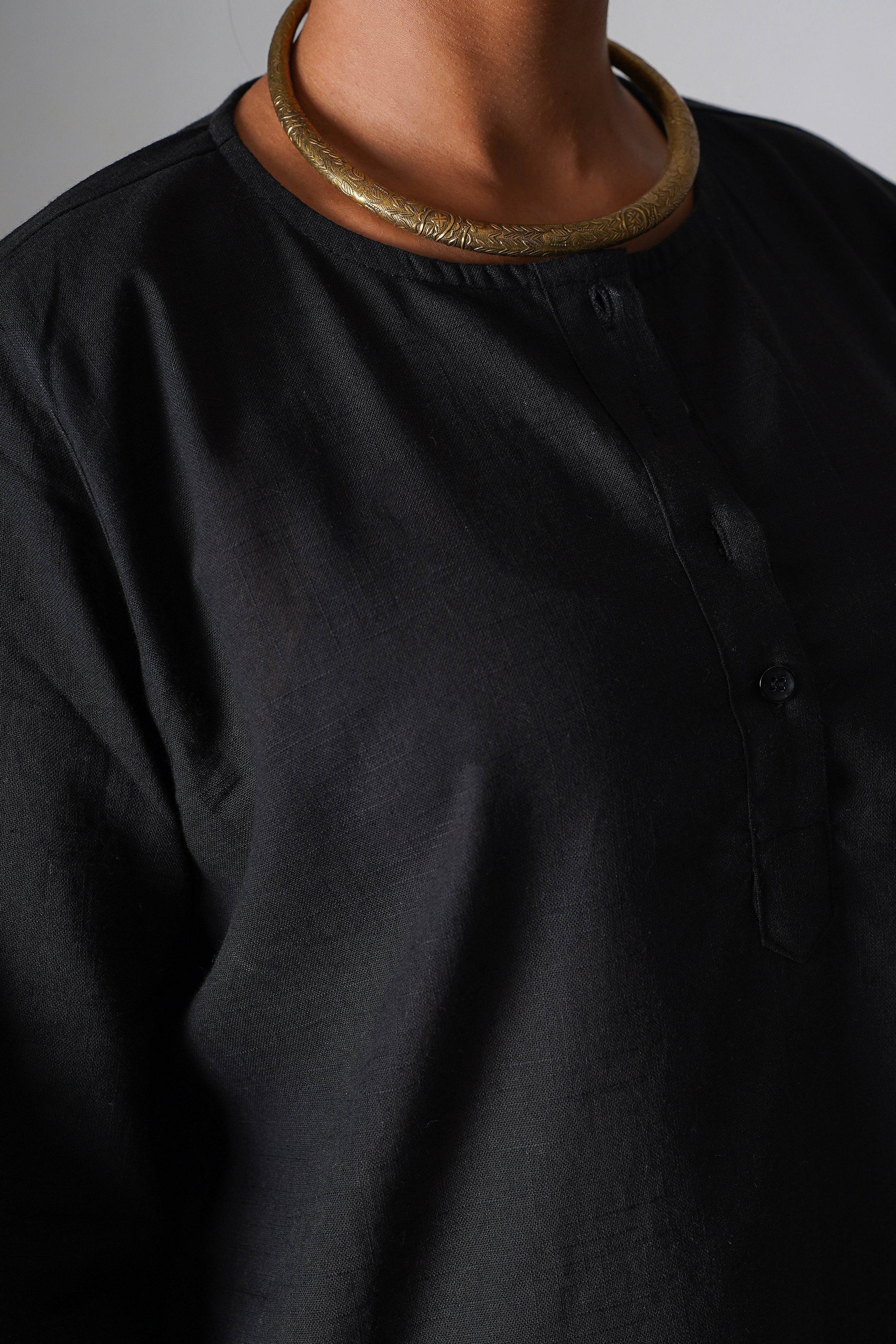 An Evening of Summer-  Black Cotton Kurta