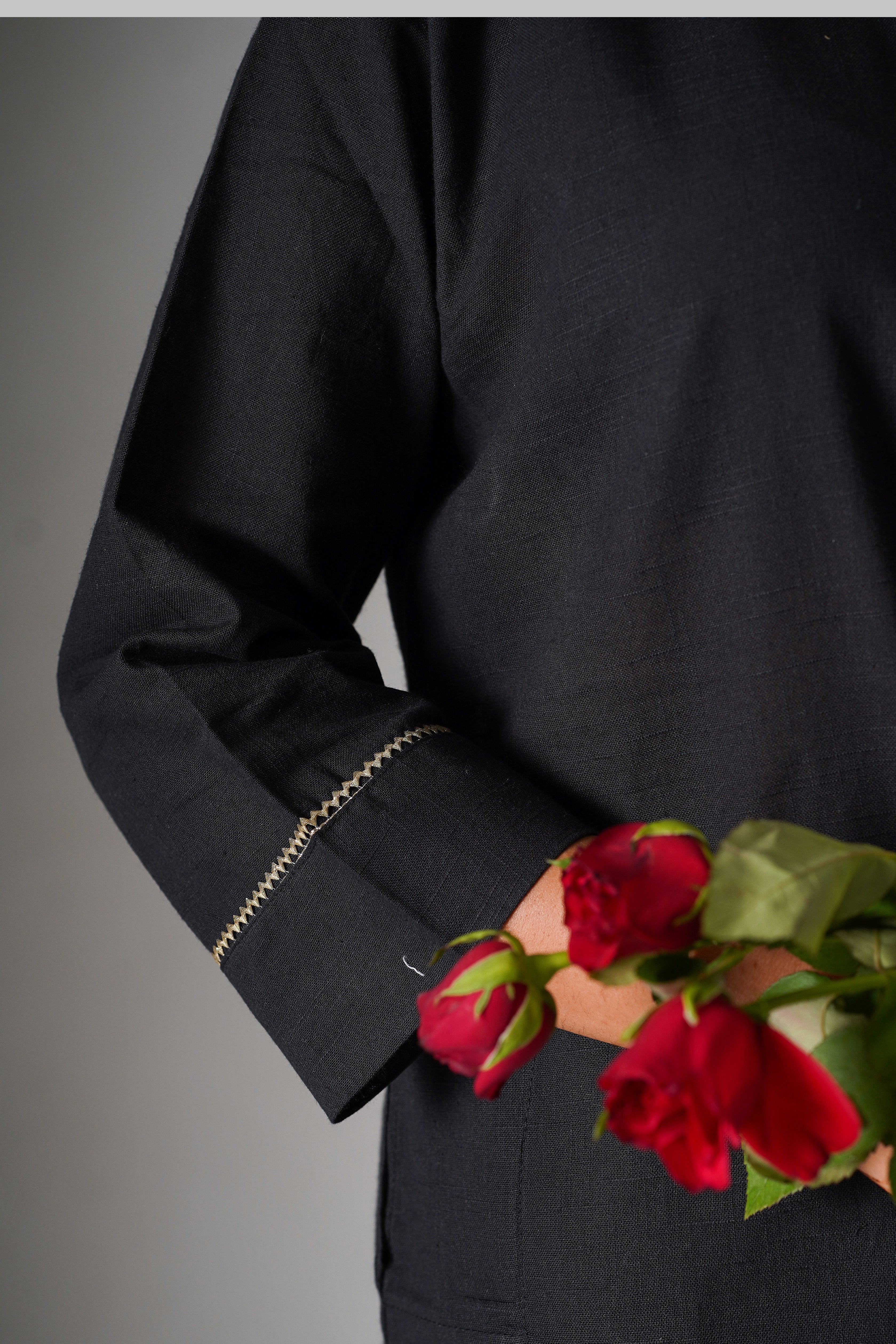 An Evening of Summer-  Black Cotton Kurta