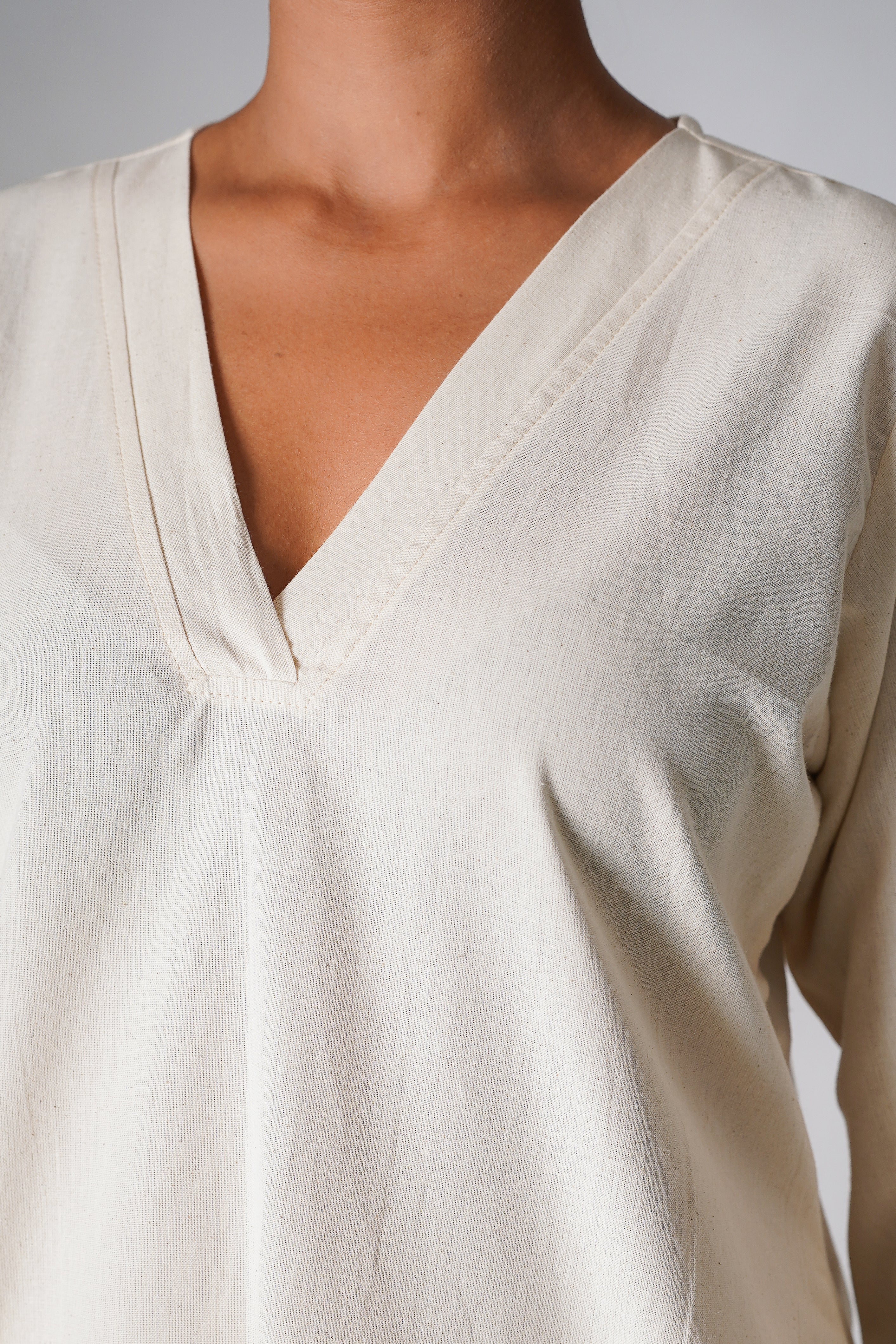 Hibiscus Beige Cotton- Linen Kurta