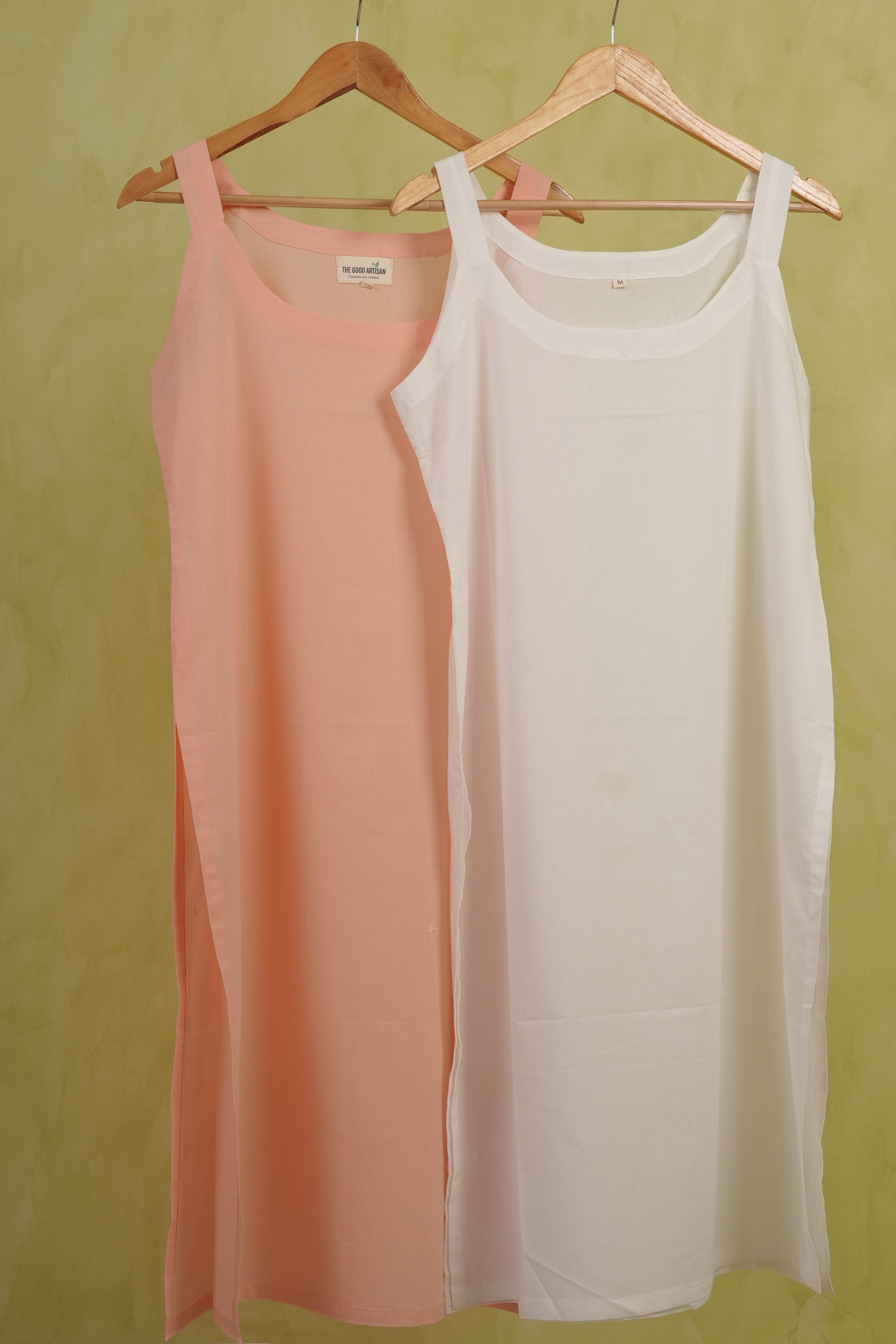 Combo offer- PEACH AND WHITE COTTON SLIPS