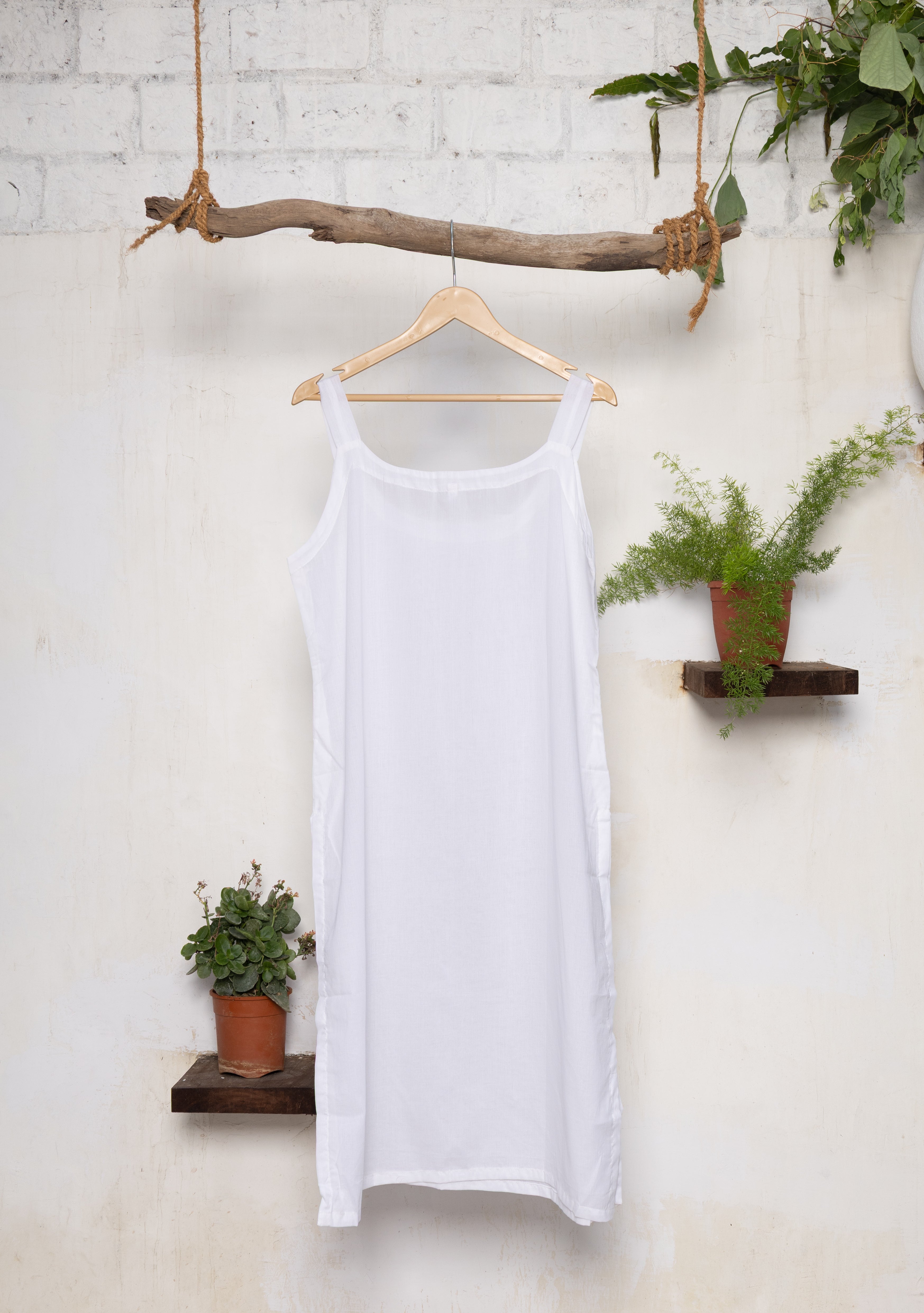White and off-white cotton slips combo for women, soft, breathable, and suitable for all skin types.