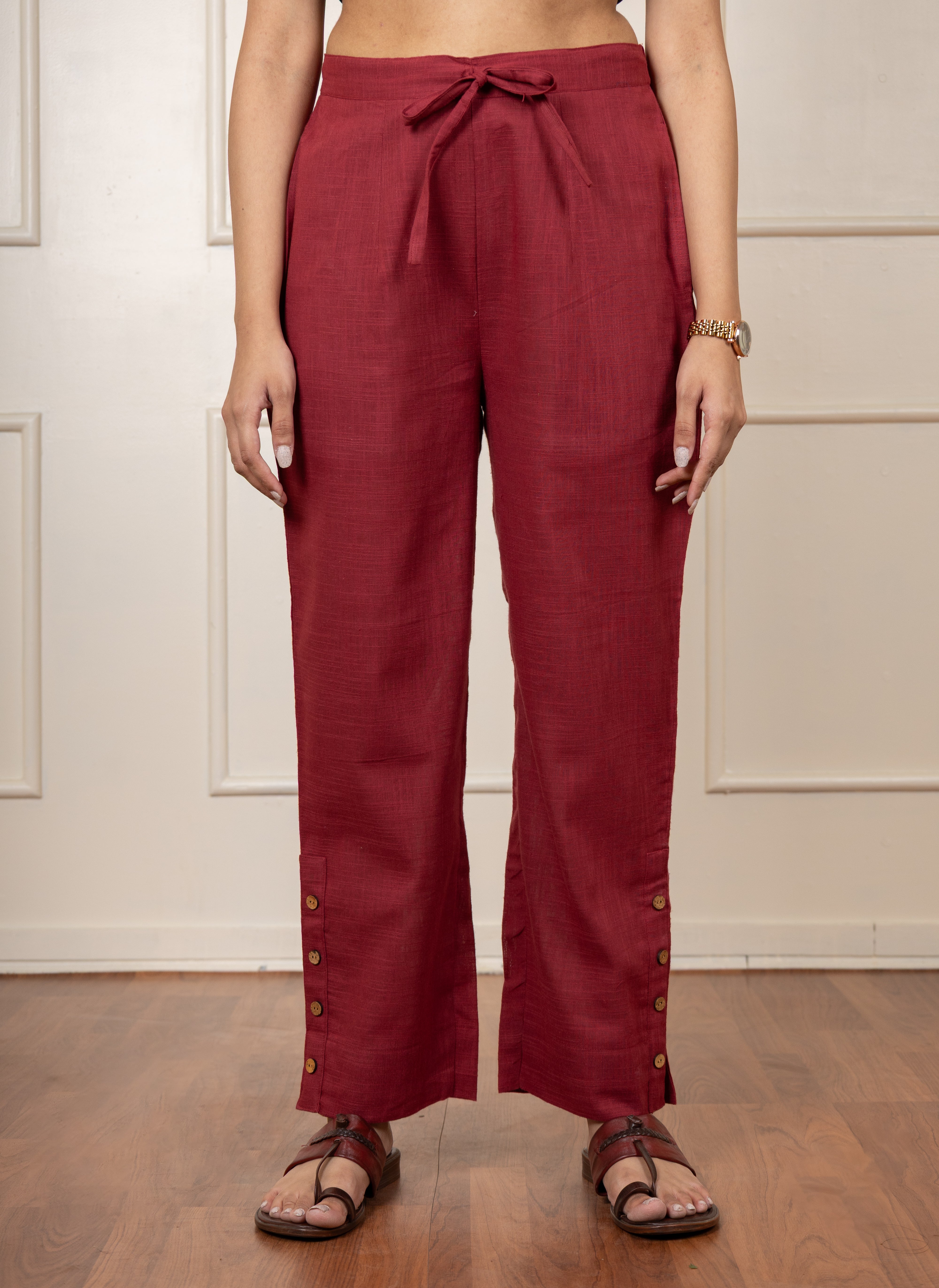 Very Berry - Maroon Cotton Slub Pants