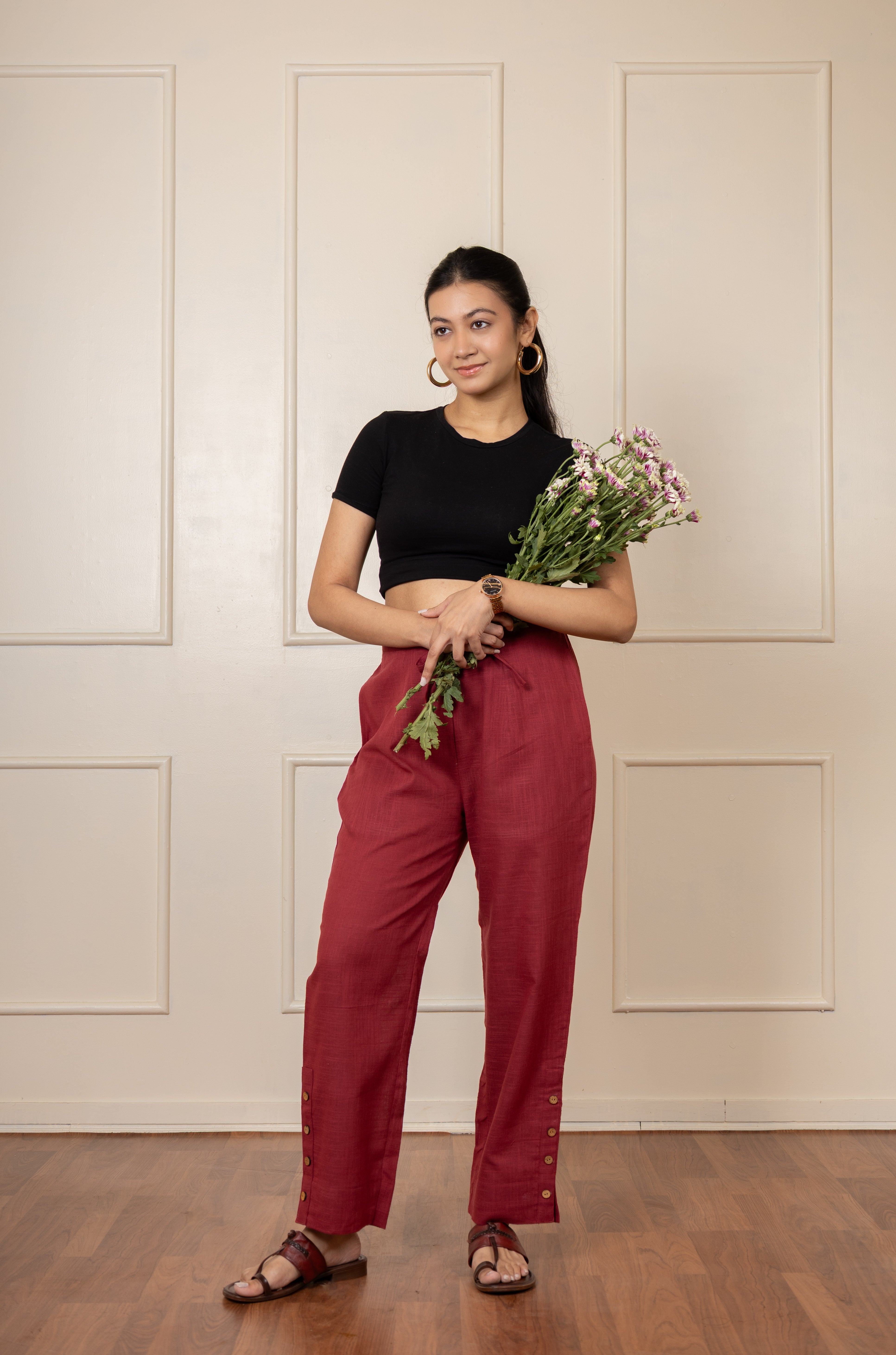 Very Berry - Maroon Cotton Slub Pants
