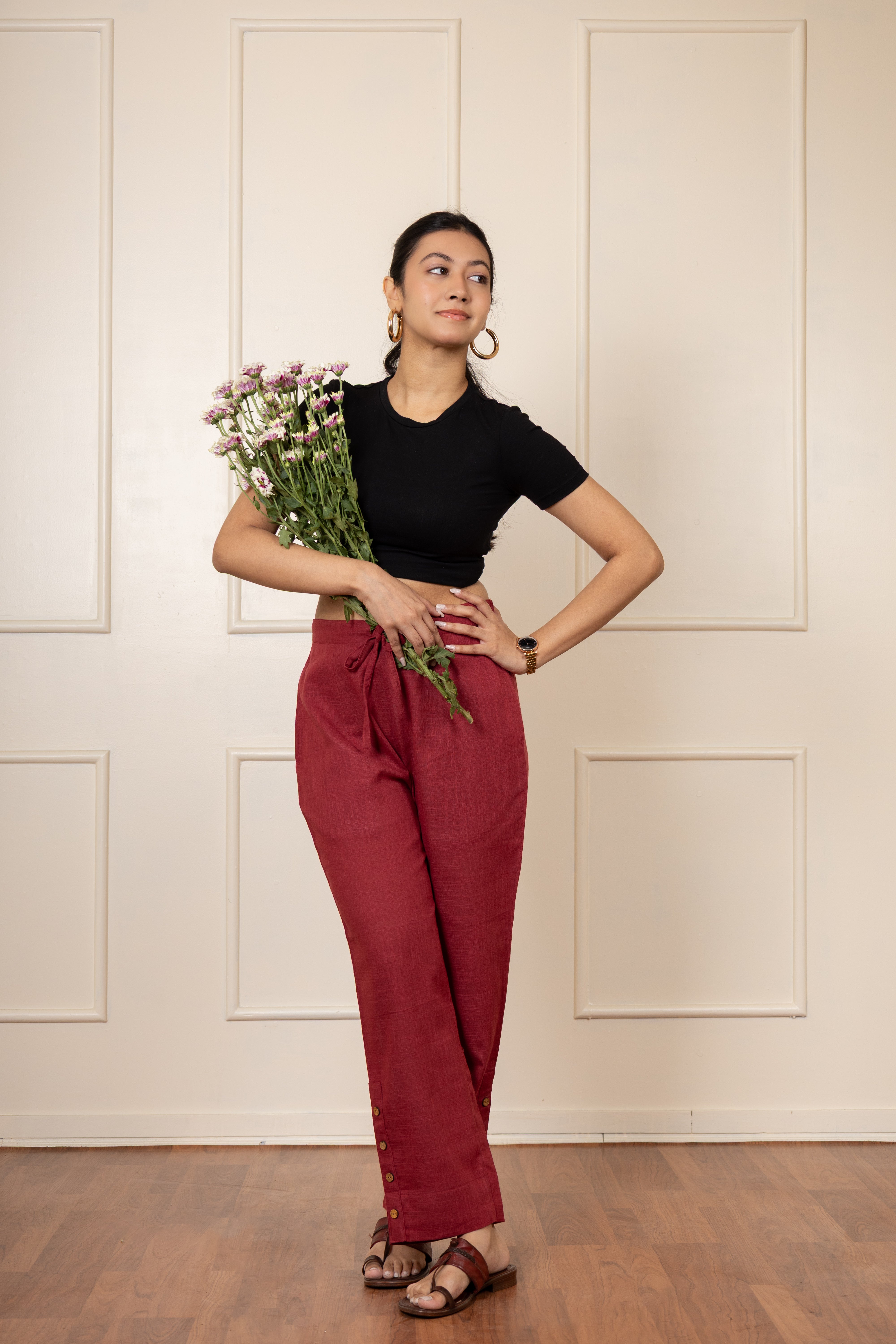 Very Berry - Maroon Cotton Slub Pants