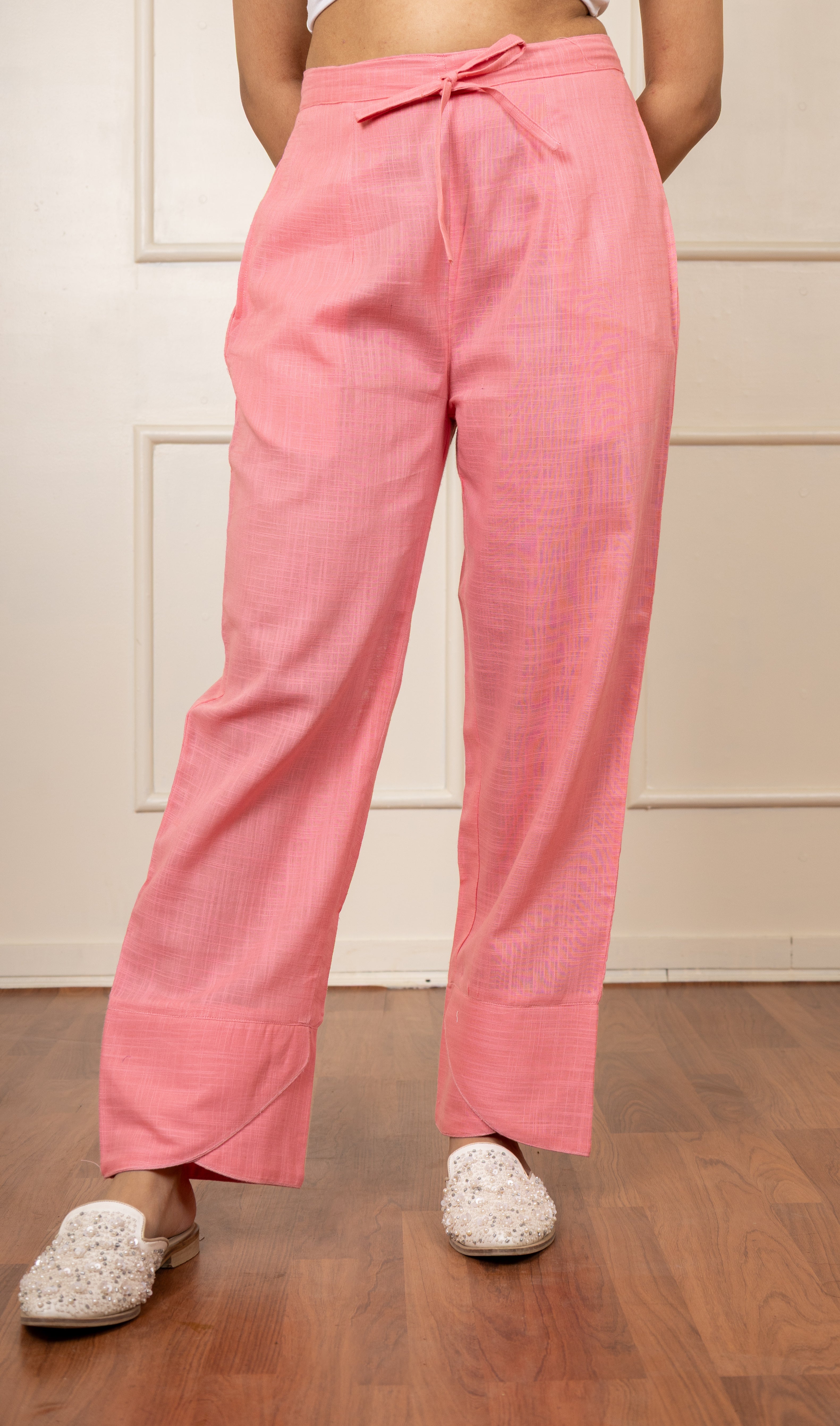 Cherry Blossom- Pink Cotton Slub Pants