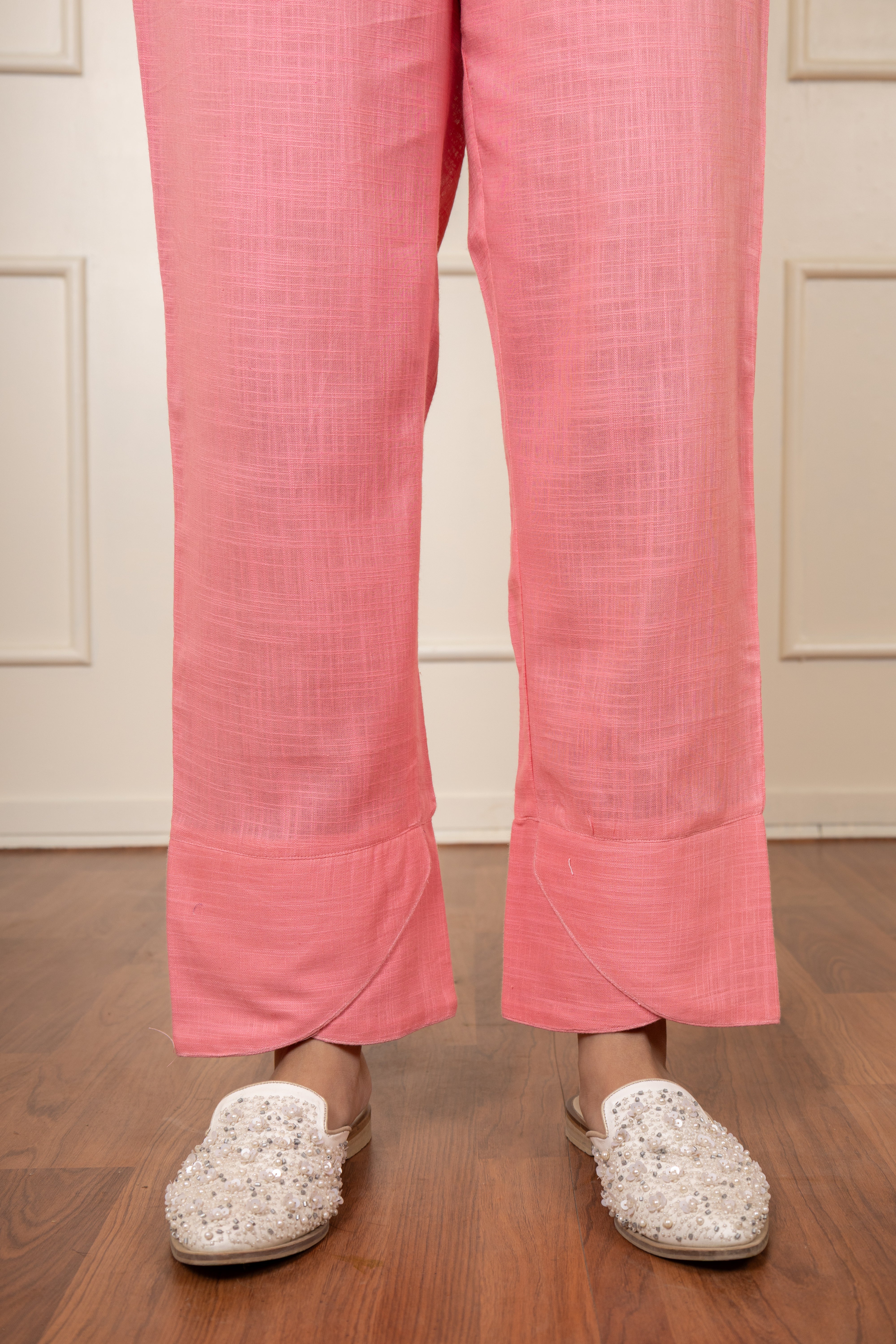Cherry Blossom- Pink Cotton Slub Pants