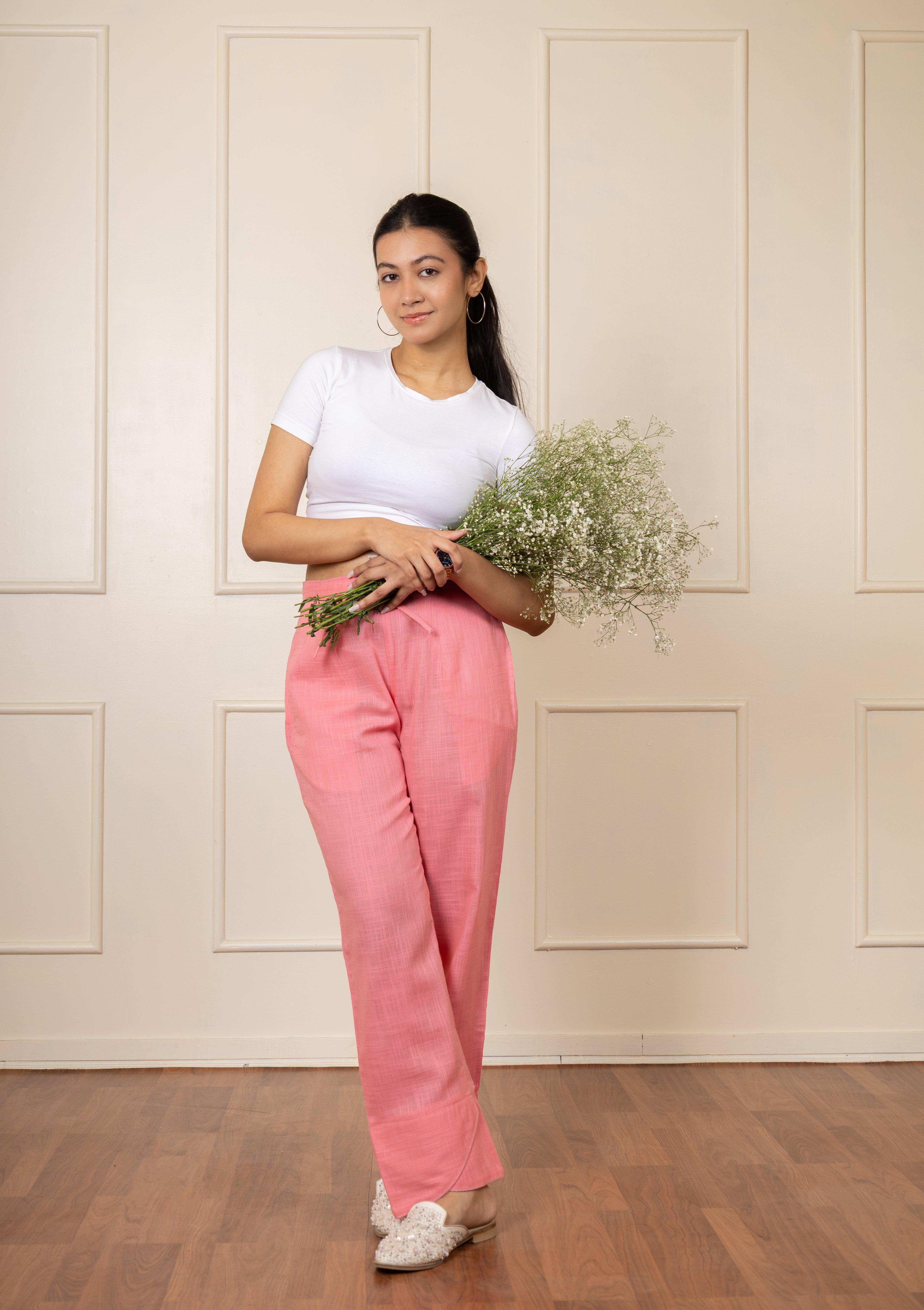Cherry Blossom- Pink Cotton Slub Pants