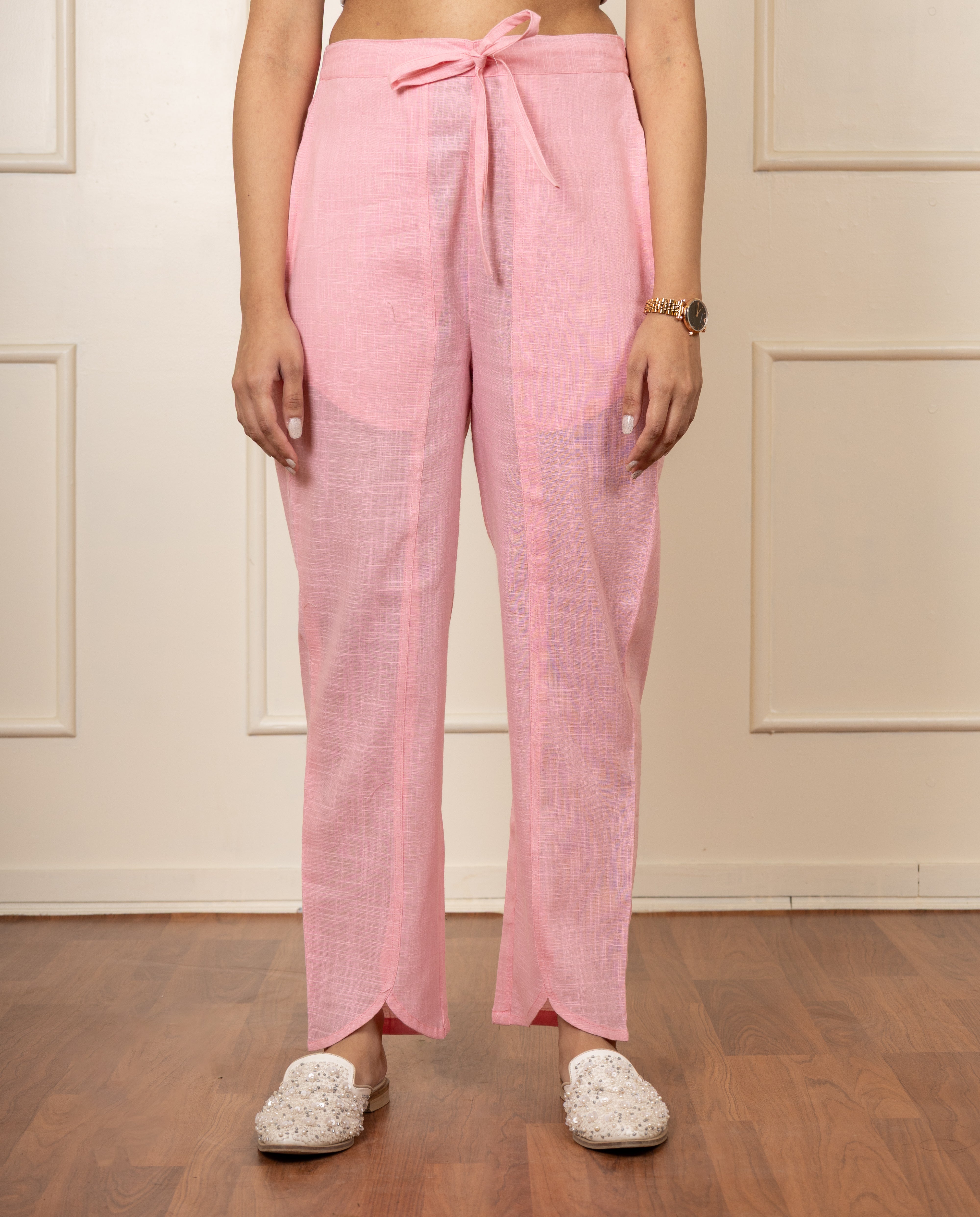 ''Zinnia'' Pink Cotton Slub Pants