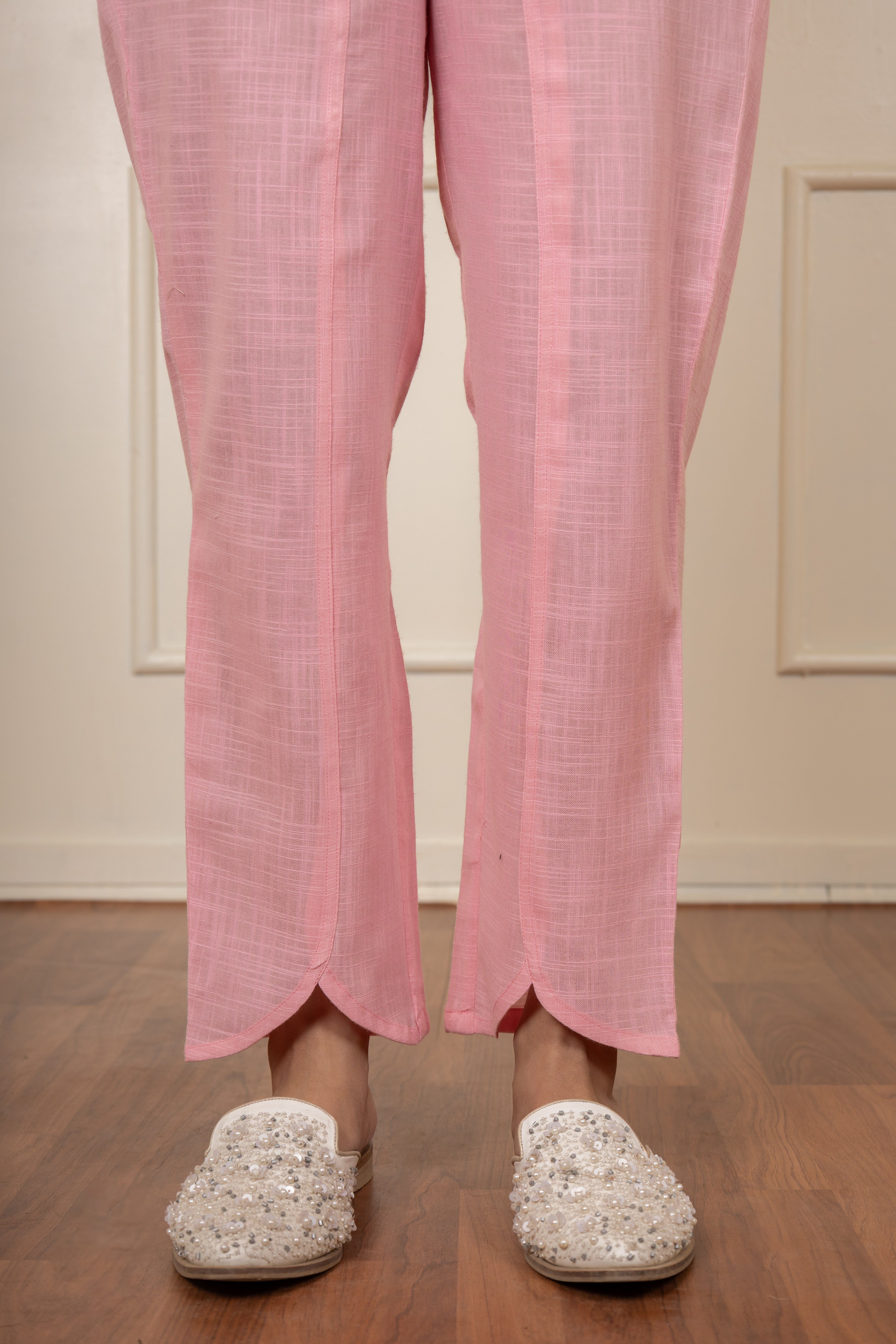 ''Zinnia'' Pink Cotton Slub Pants