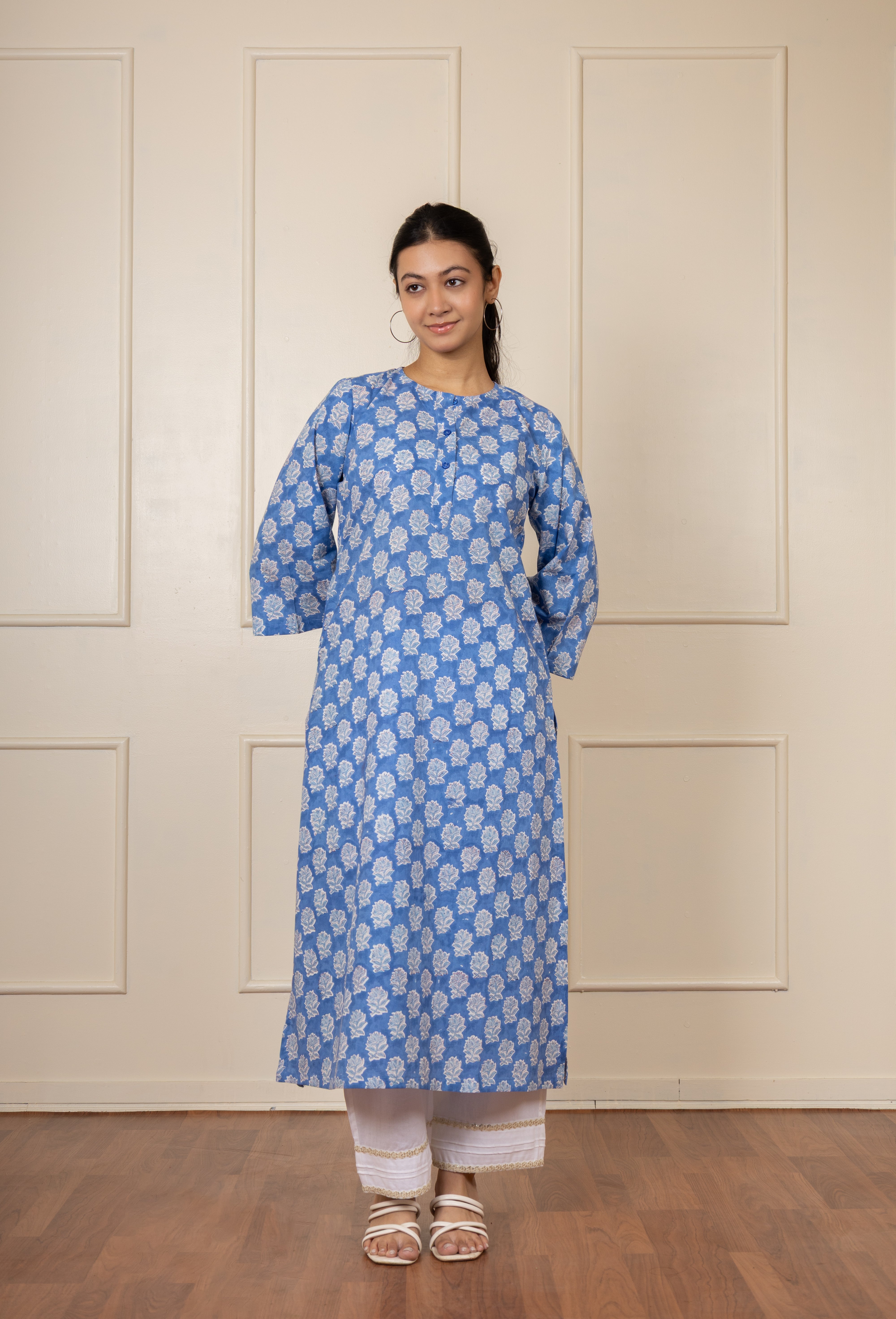 ''Delphinium'' Hand Block Printed Blue Kurta