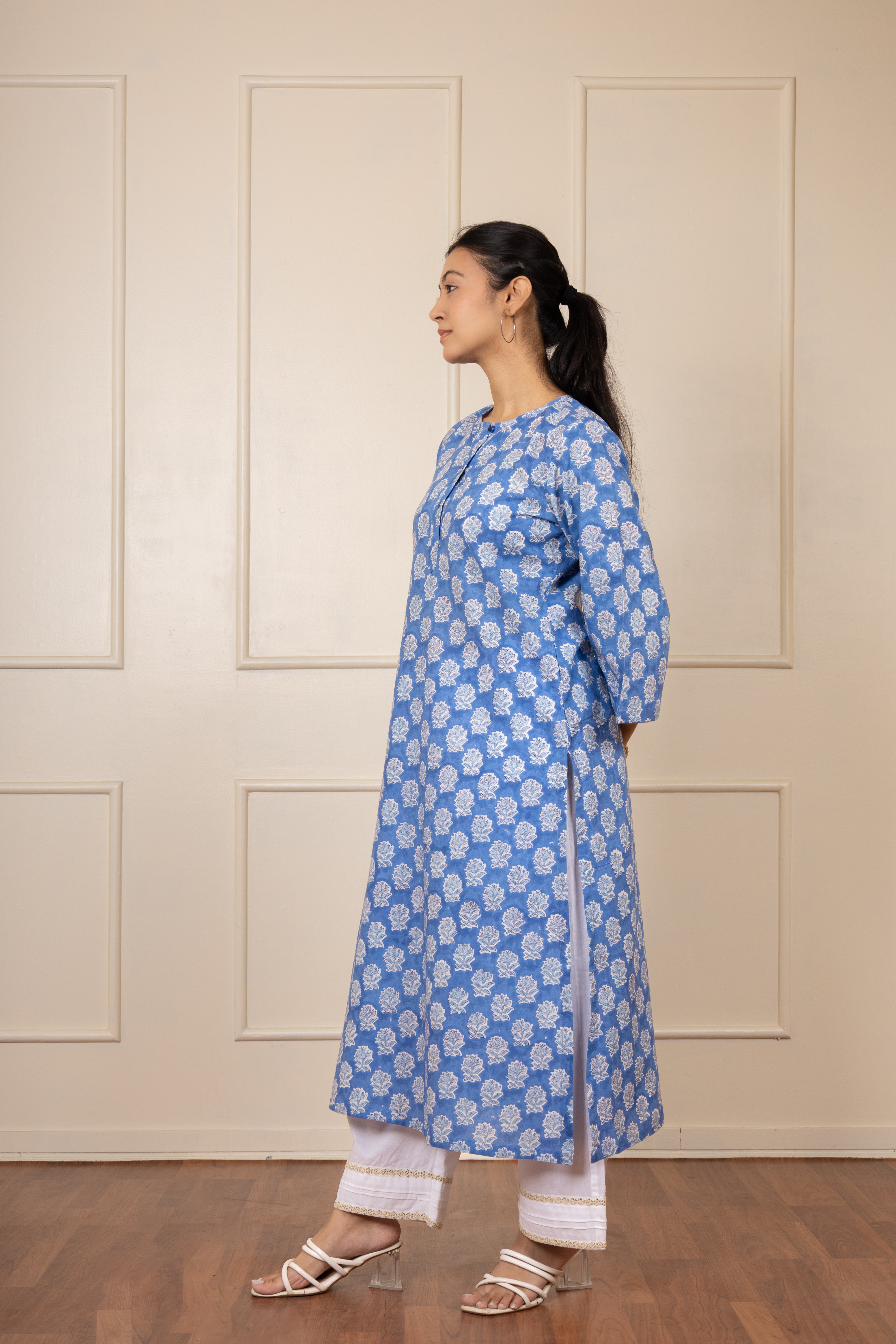 ''Delphinium'' Hand Block Printed Blue Kurta