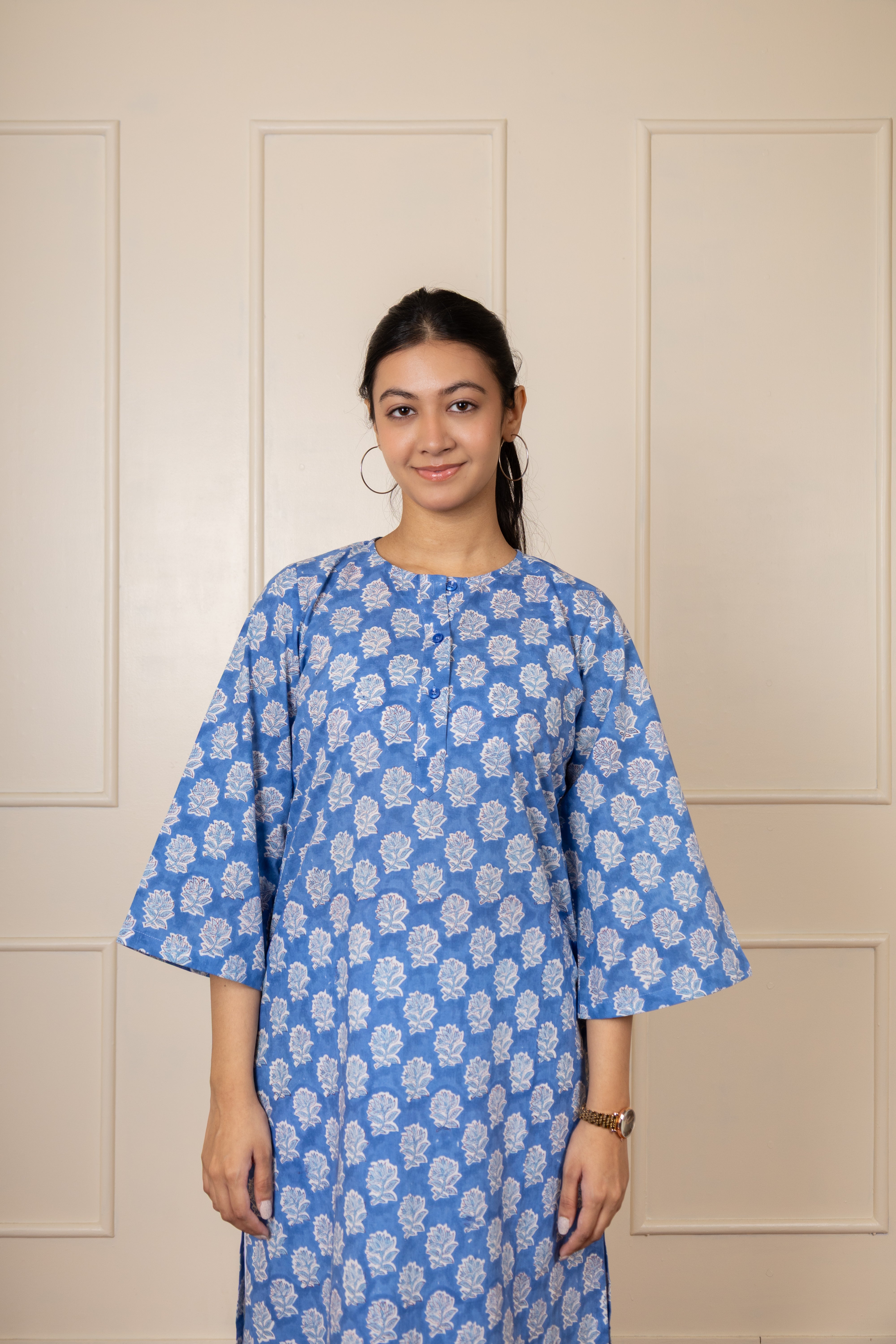 ''Delphinium'' Hand Block Printed Blue Kurta