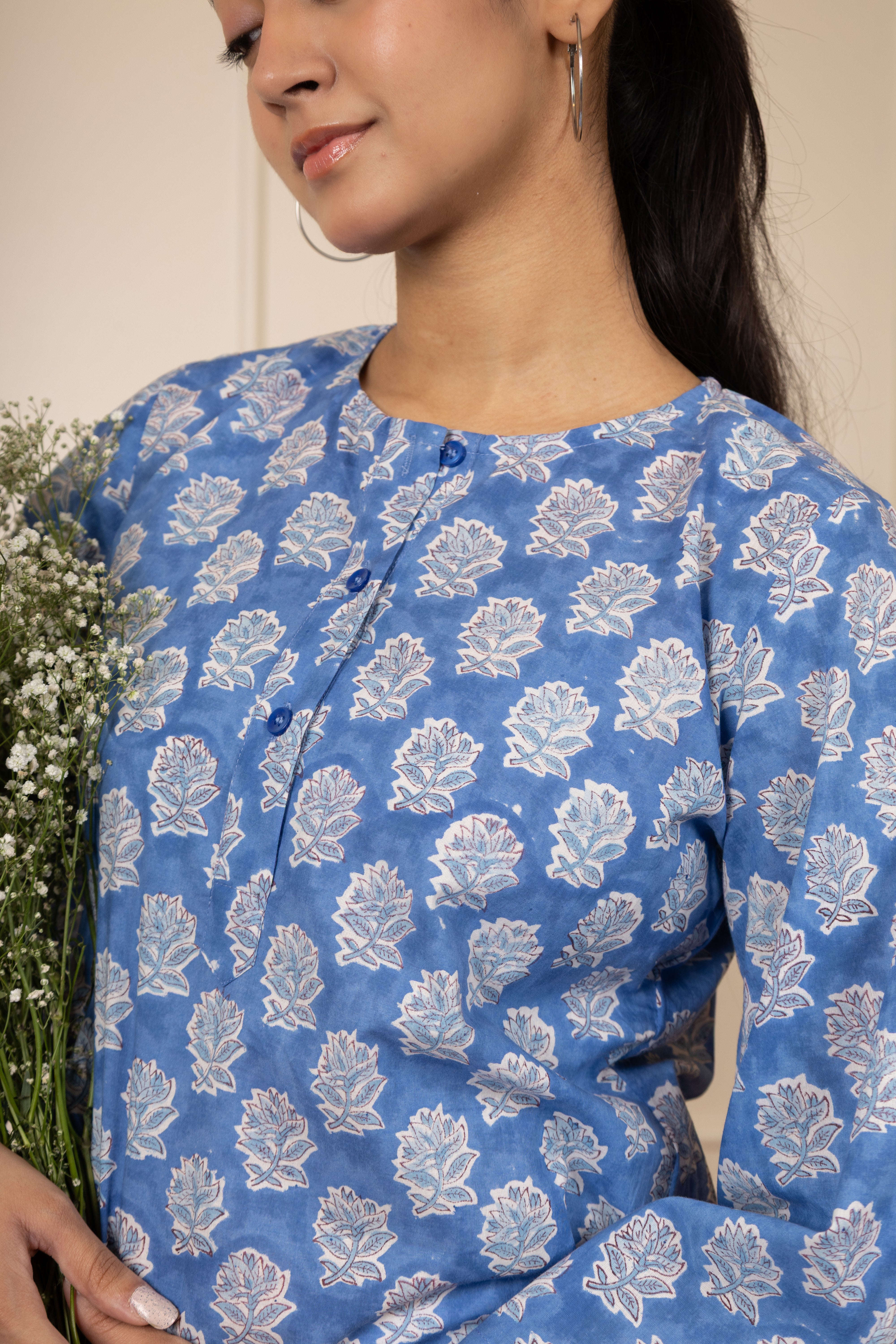 ''Delphinium'' Hand Block Printed Blue Kurta