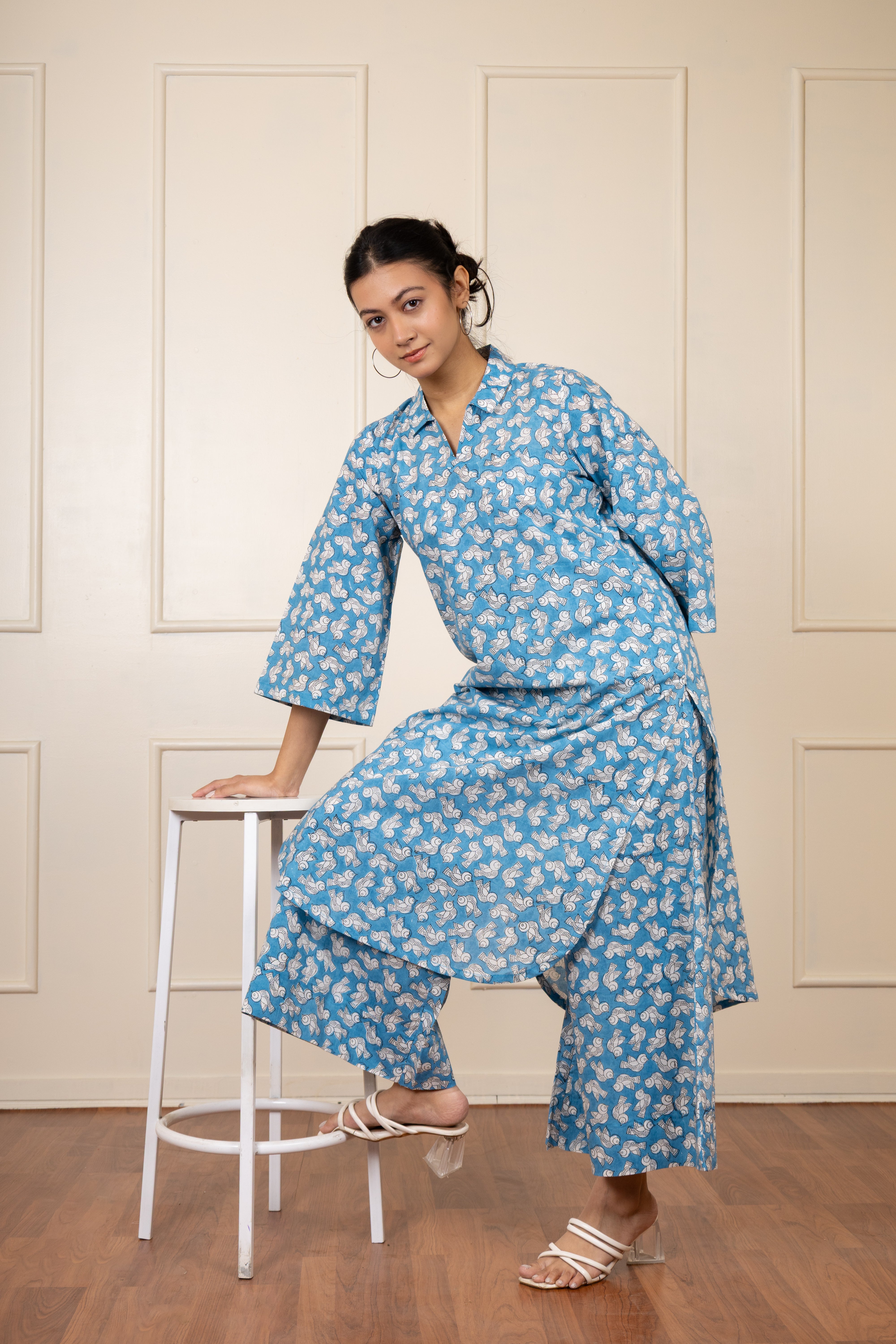 ''Chidiya'' Blue  Hand Block Printed Co-ord Set (Kurta & Pants)