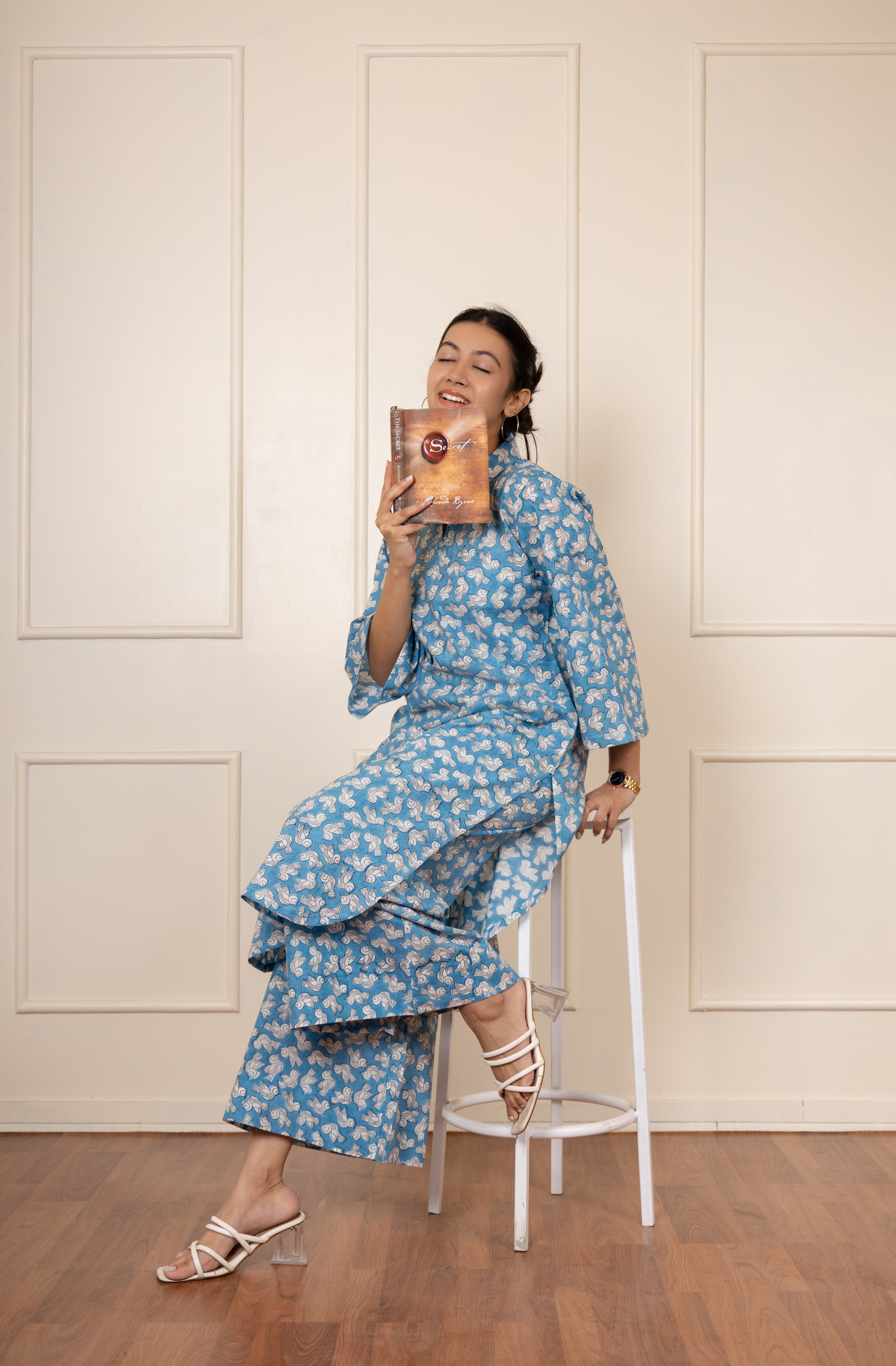 ''Chidiya'' Blue  Hand Block Printed Co-ord Set (Kurta & Pants)