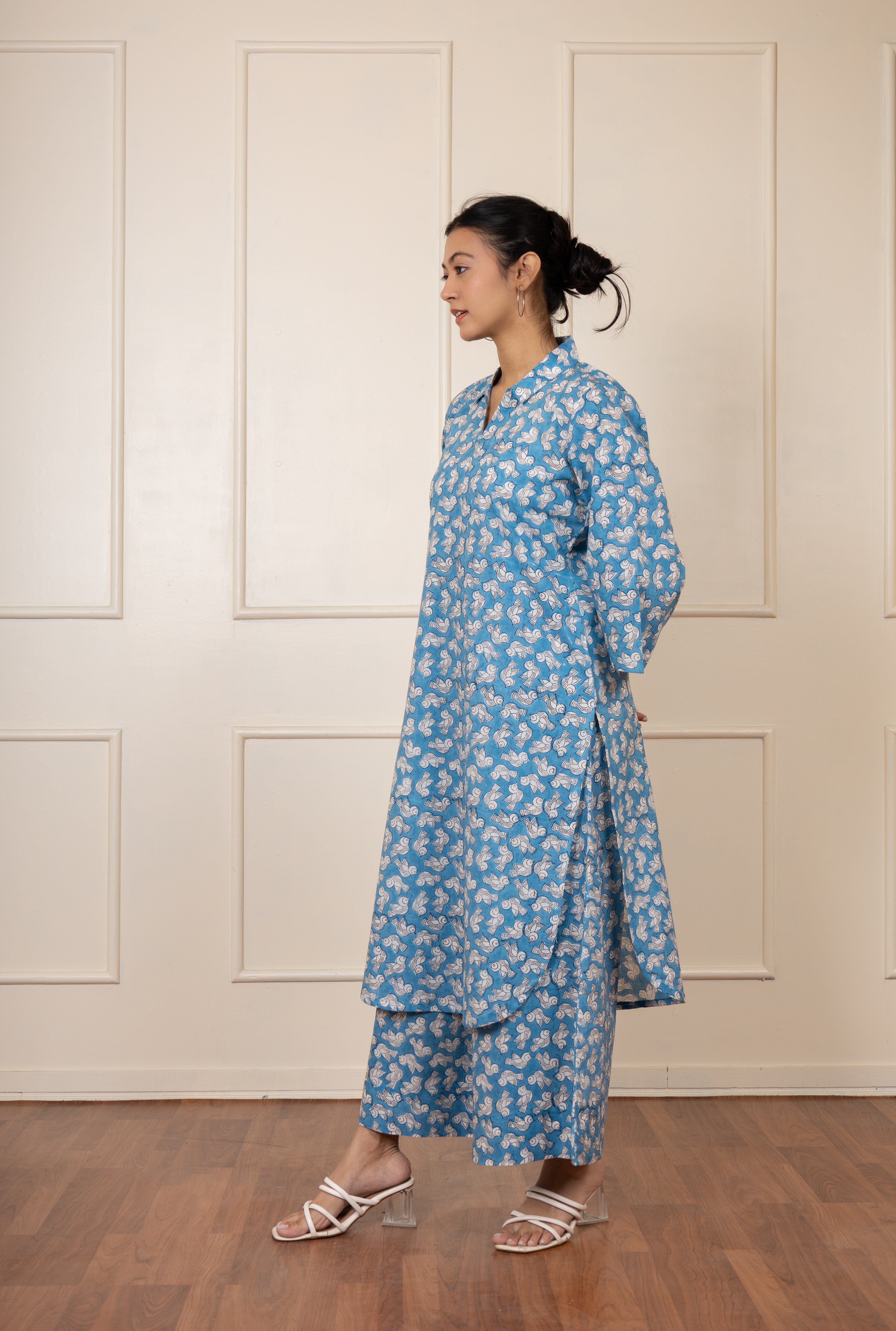 ''Chidiya'' Blue  Hand Block Printed Co-ord Set (Kurta & Pants)