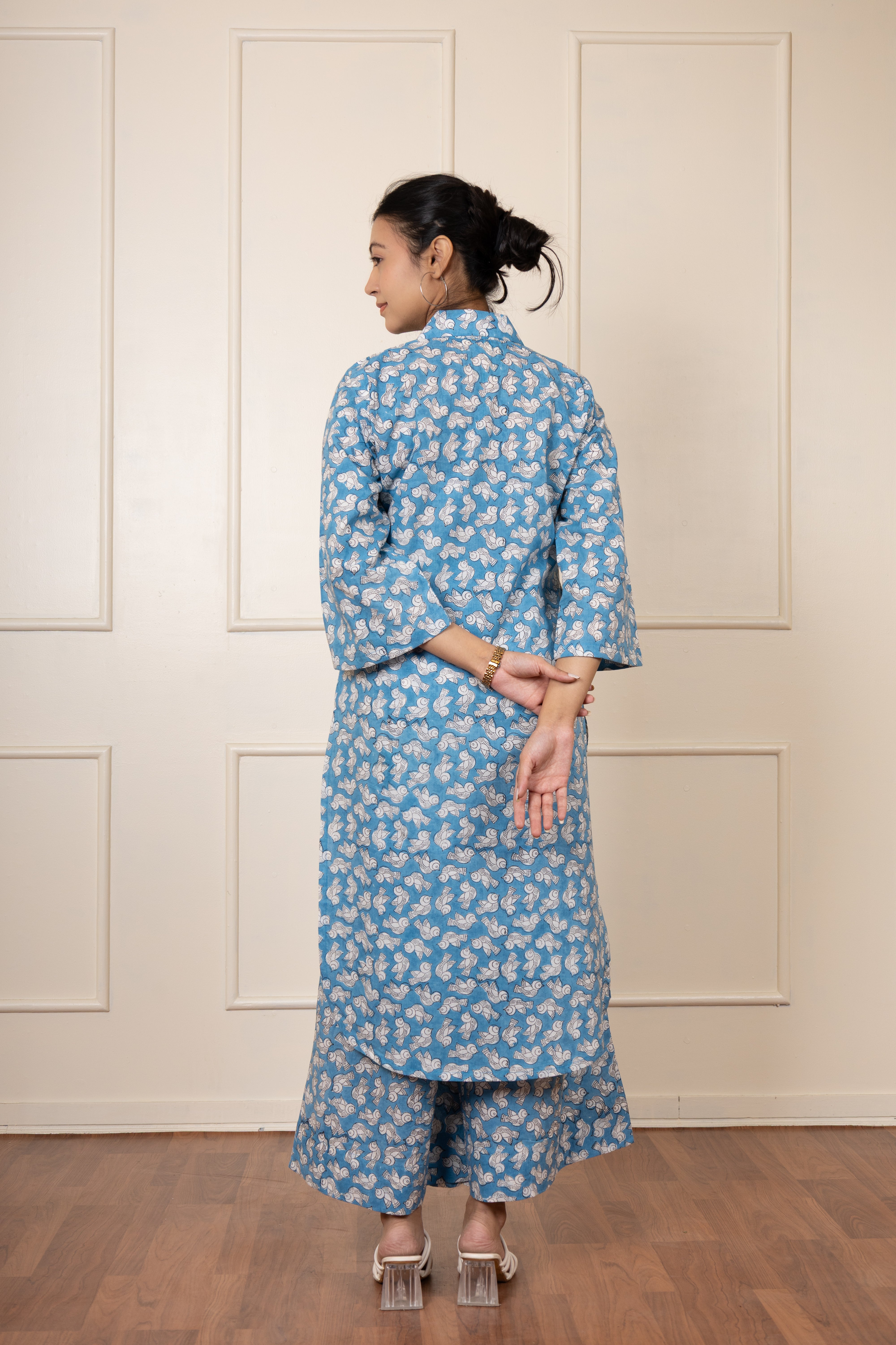 ''Chidiya'' Blue  Hand Block Printed Co-ord Set (Kurta & Pants)