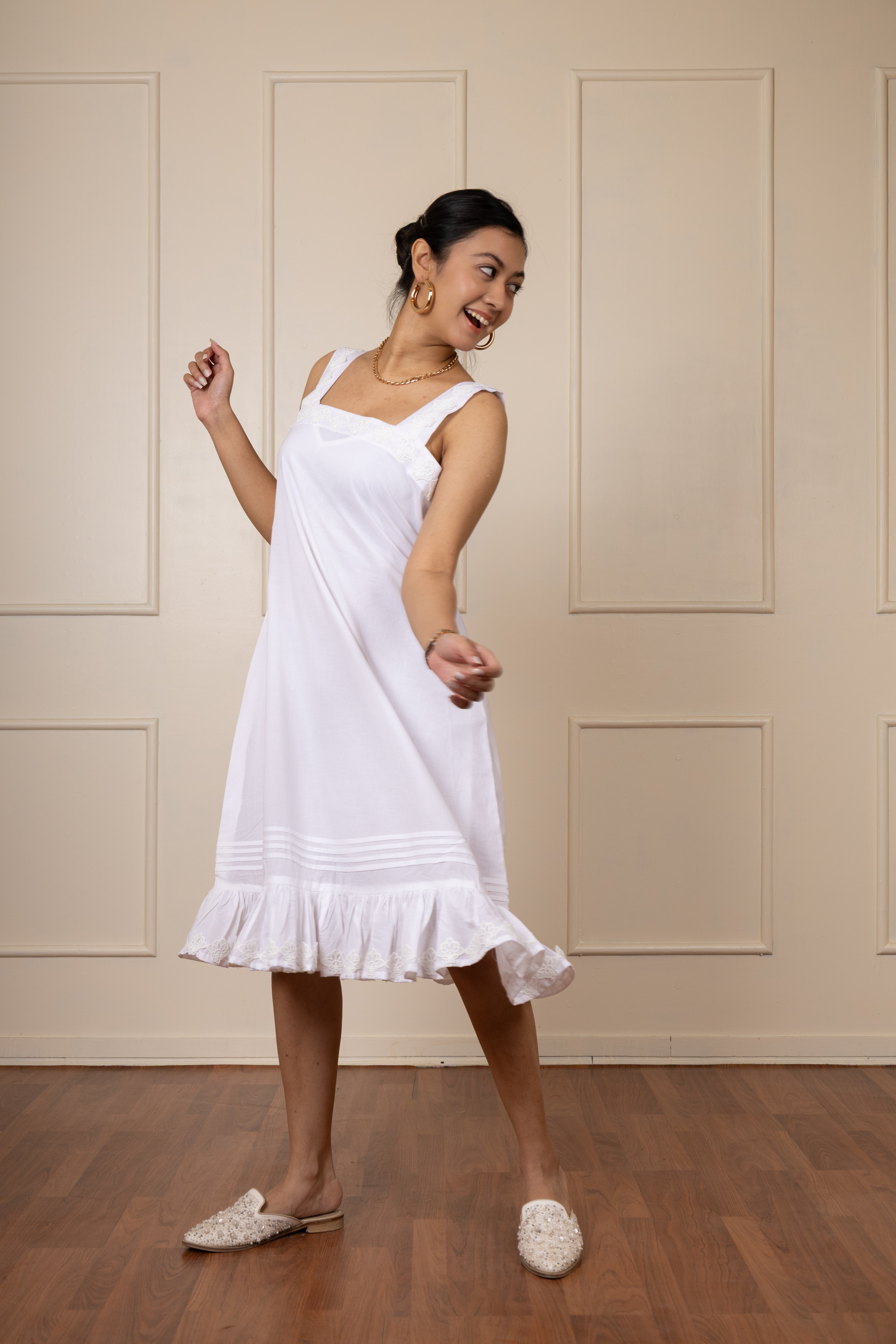 ''Pearl'' White Lace Cotton Slip