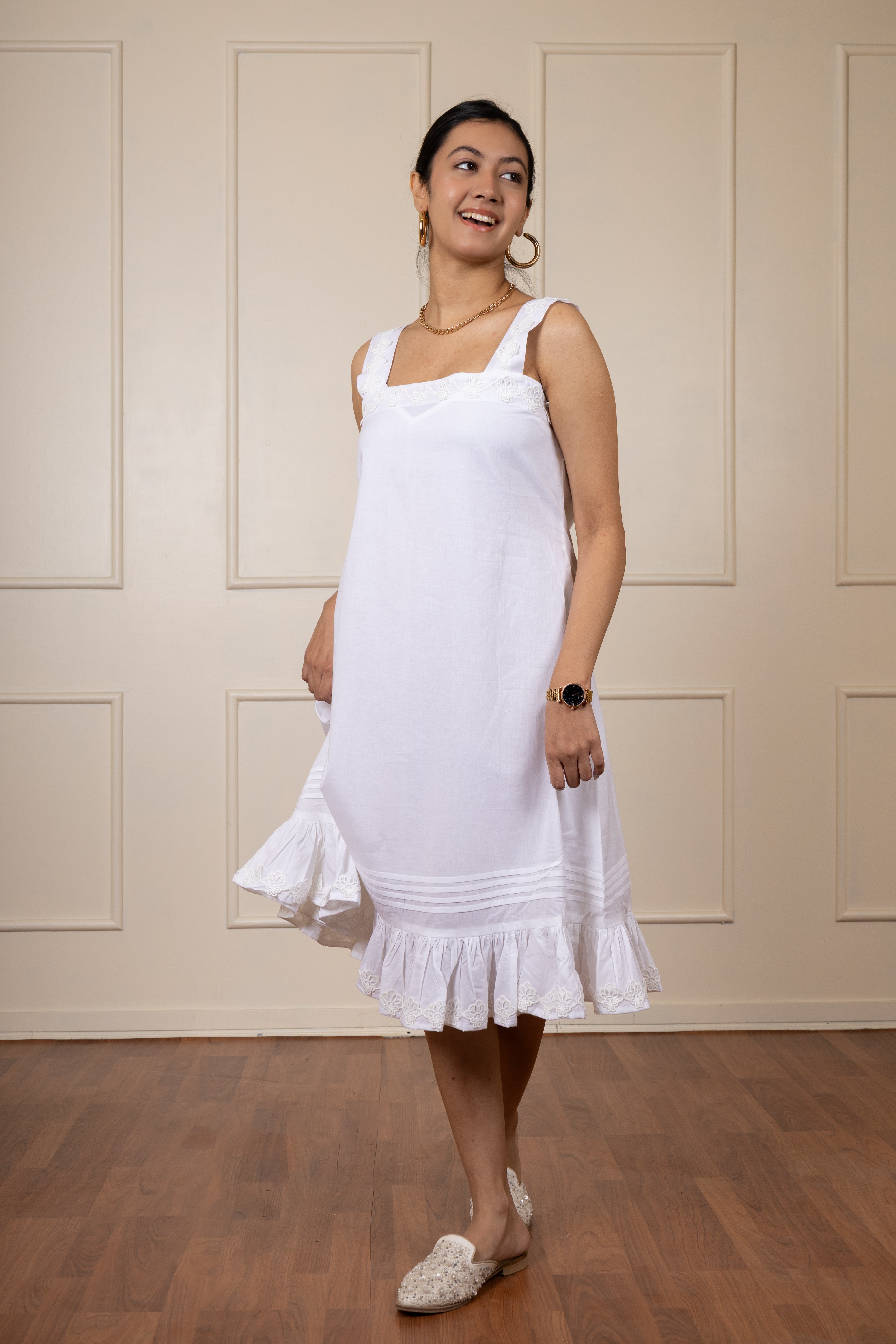 ''Pearl'' White Lace Cotton Slip