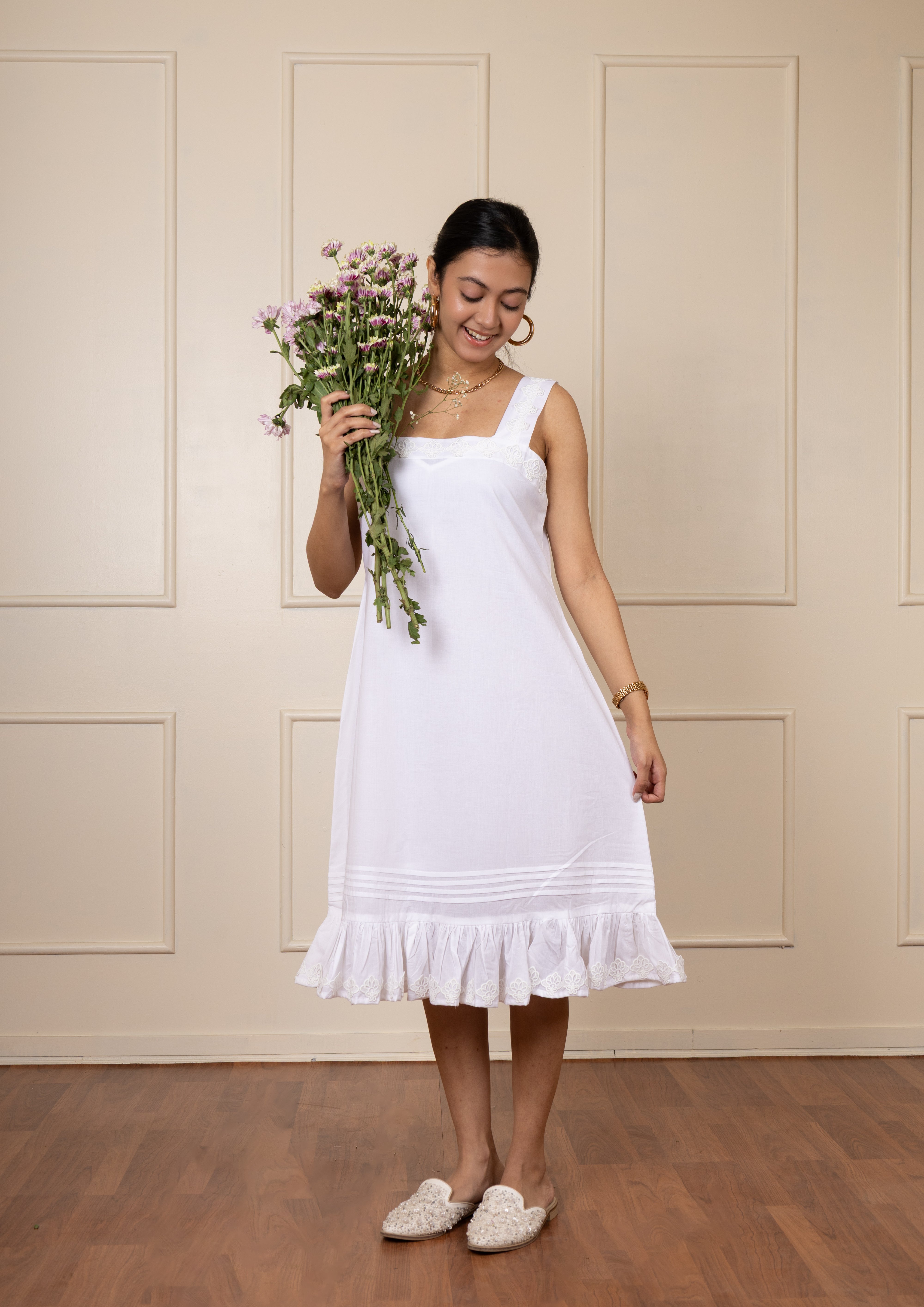 ''Pearl'' White Lace Cotton Slip