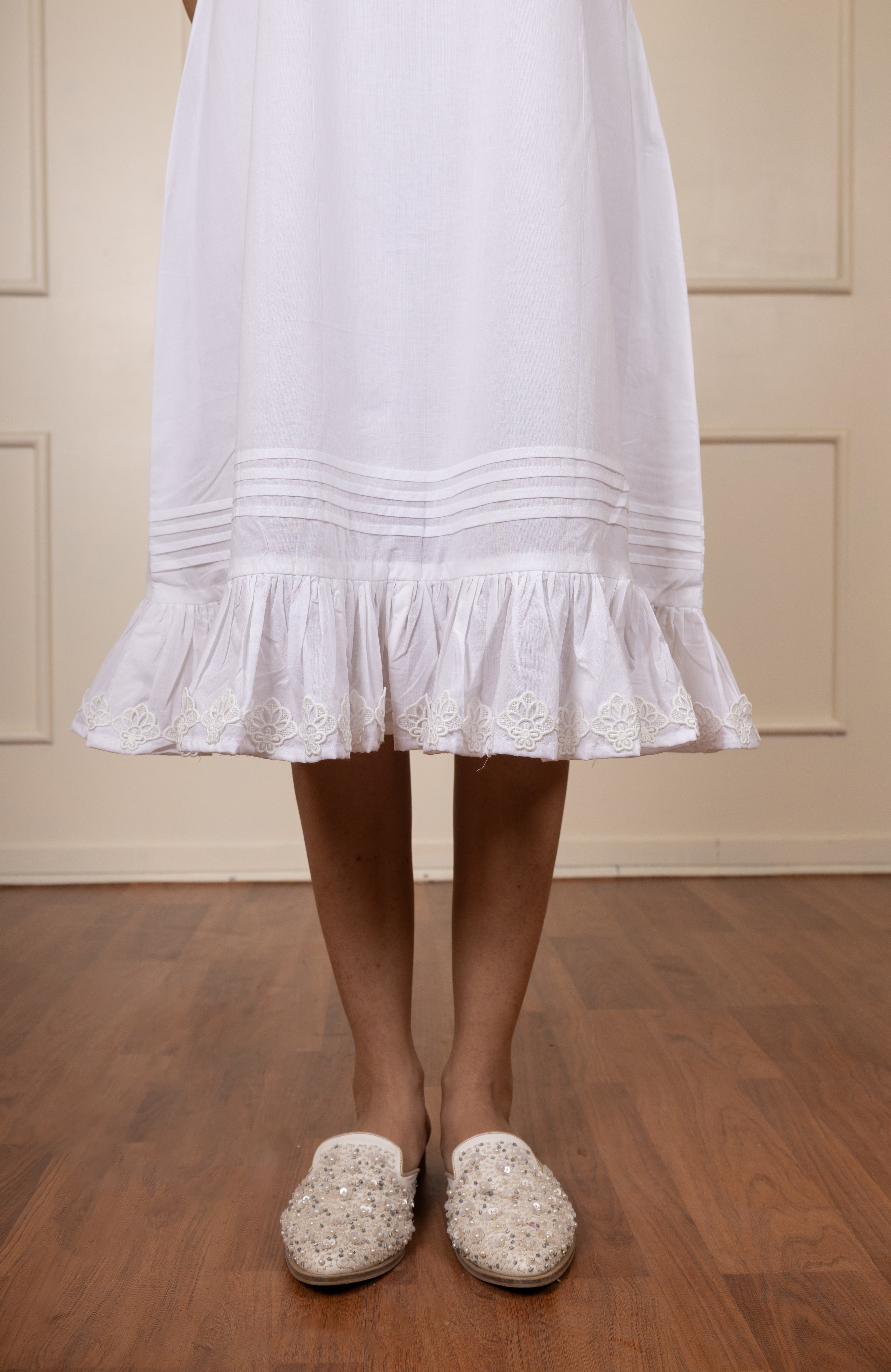 ''Pearl'' White Lace Cotton Slip