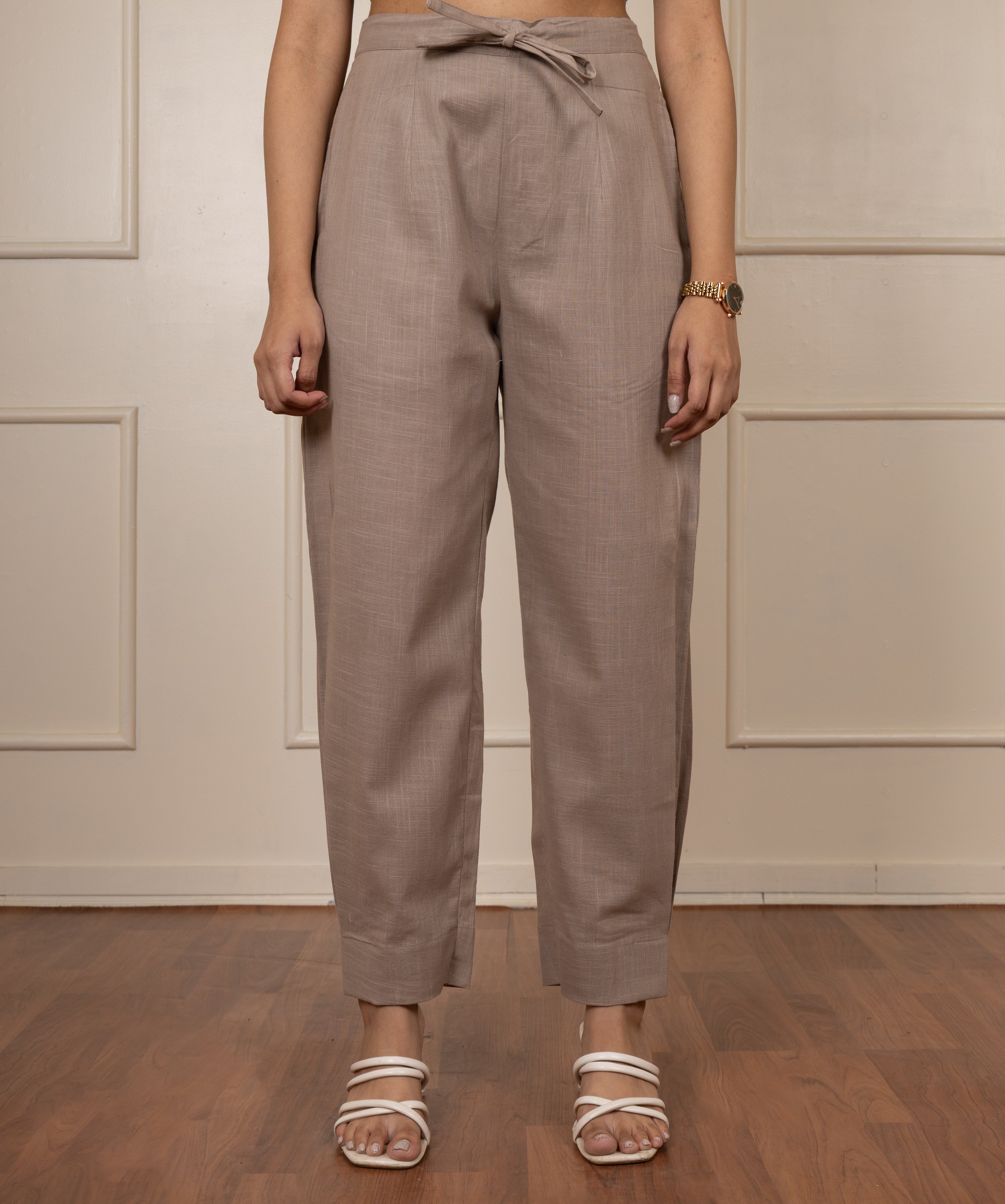 '' Ramgarh'' Ash Brown Cotton- Linen Pants
