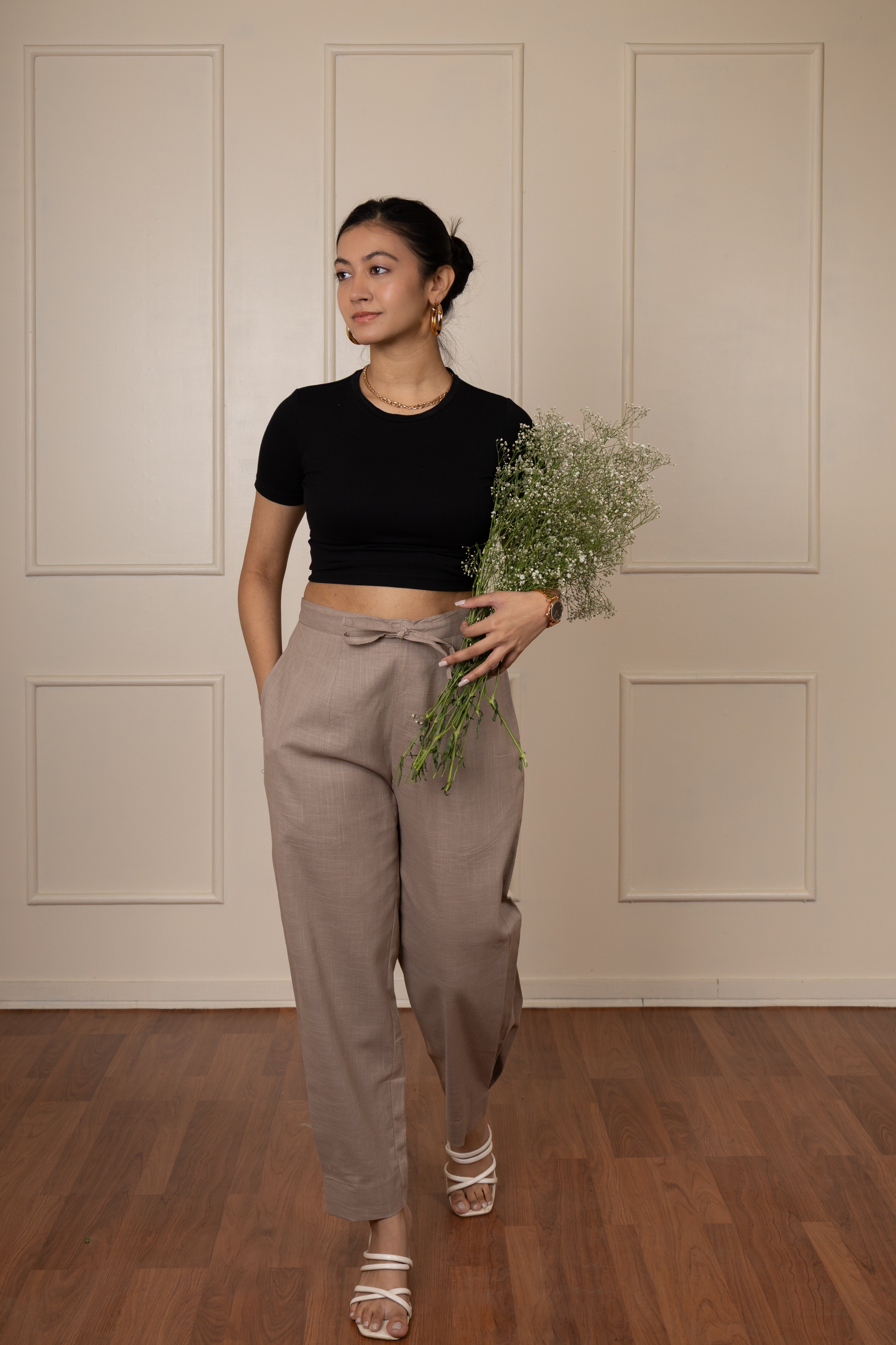 '' Ramgarh'' Ash Brown Cotton- Linen Pants