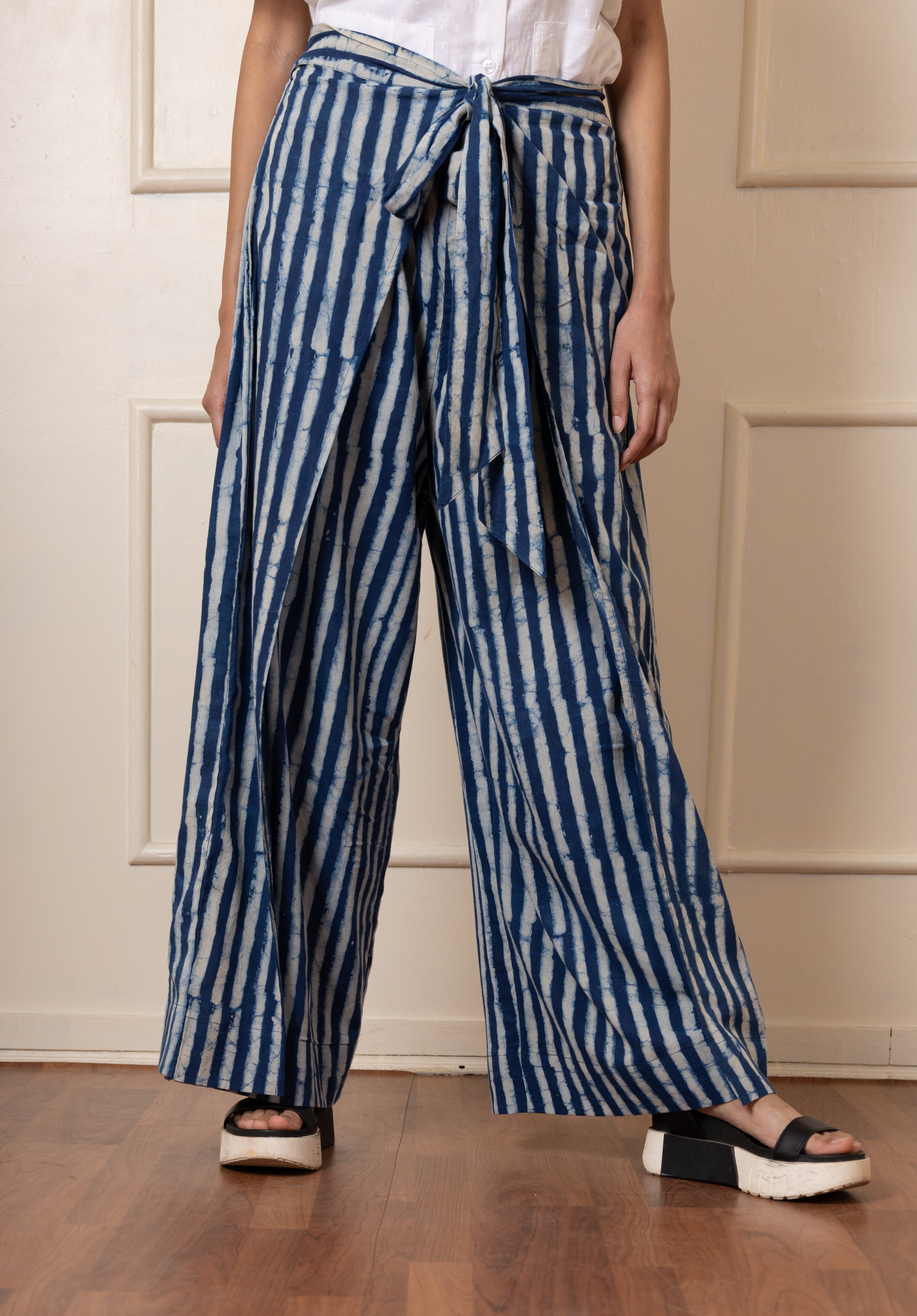 ''Jheel'' Indigo Striped Culottes