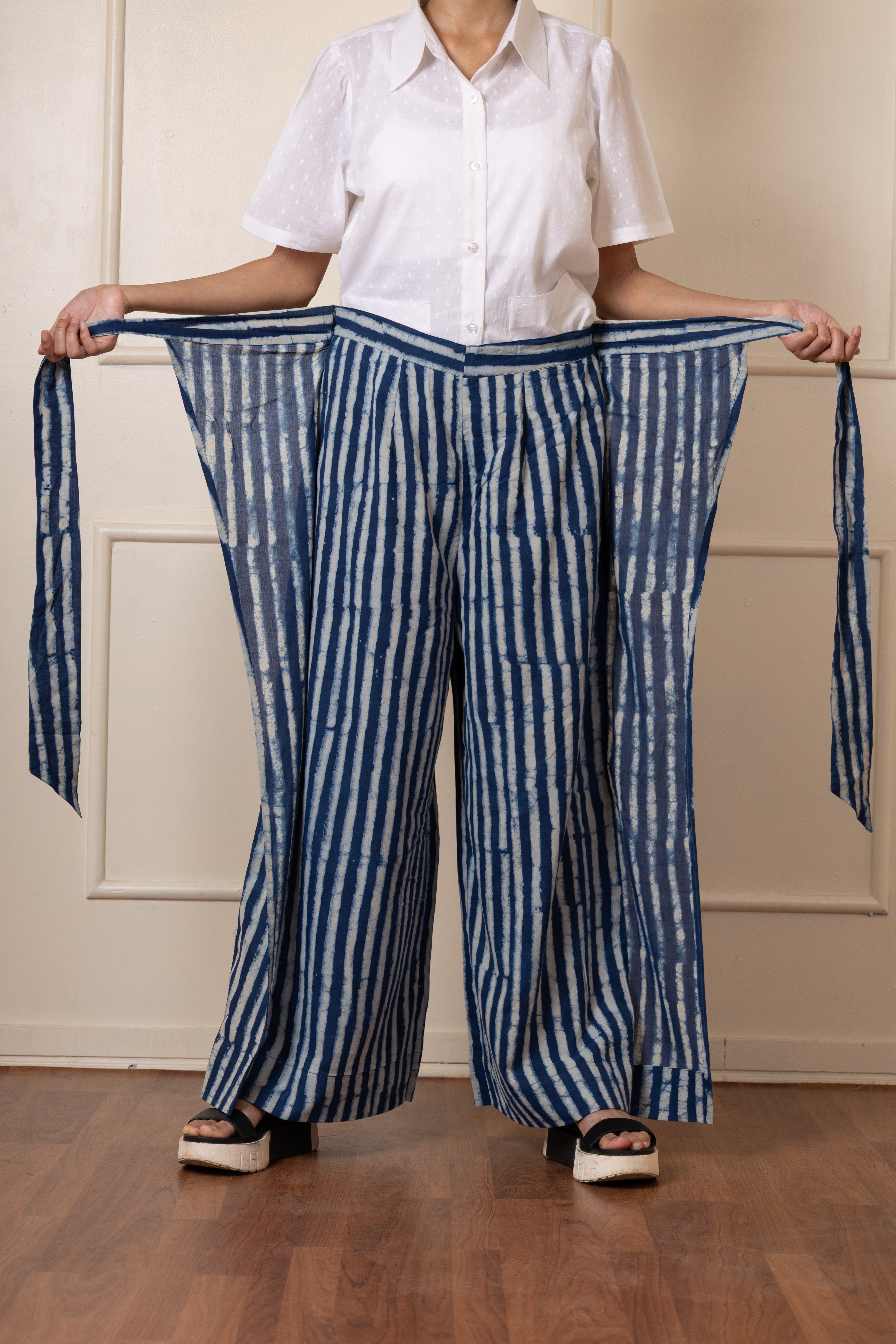 ''Jheel'' Indigo Striped Culottes