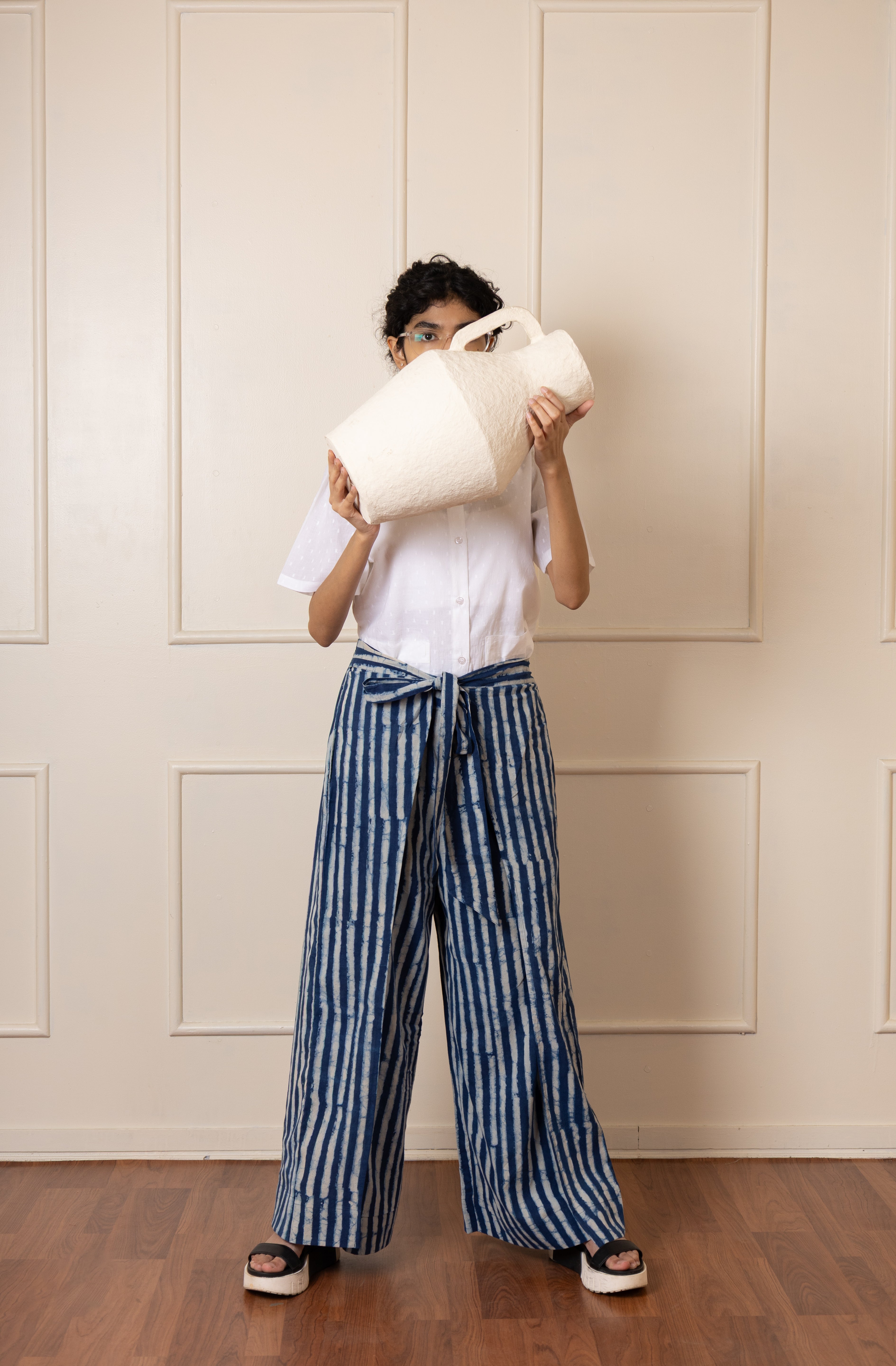 ''Jheel'' Indigo Striped Culottes