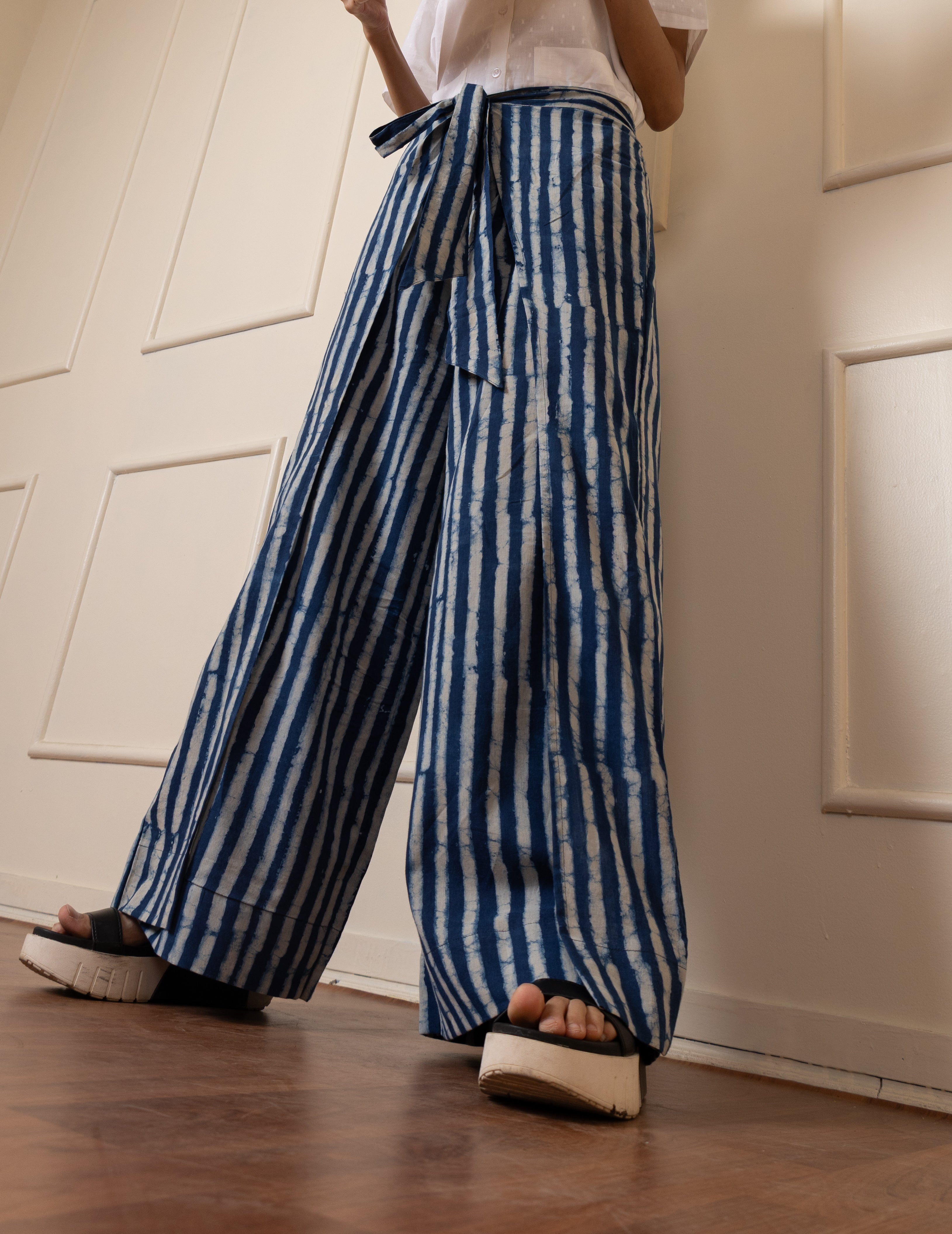''Jheel'' Indigo Striped Culottes