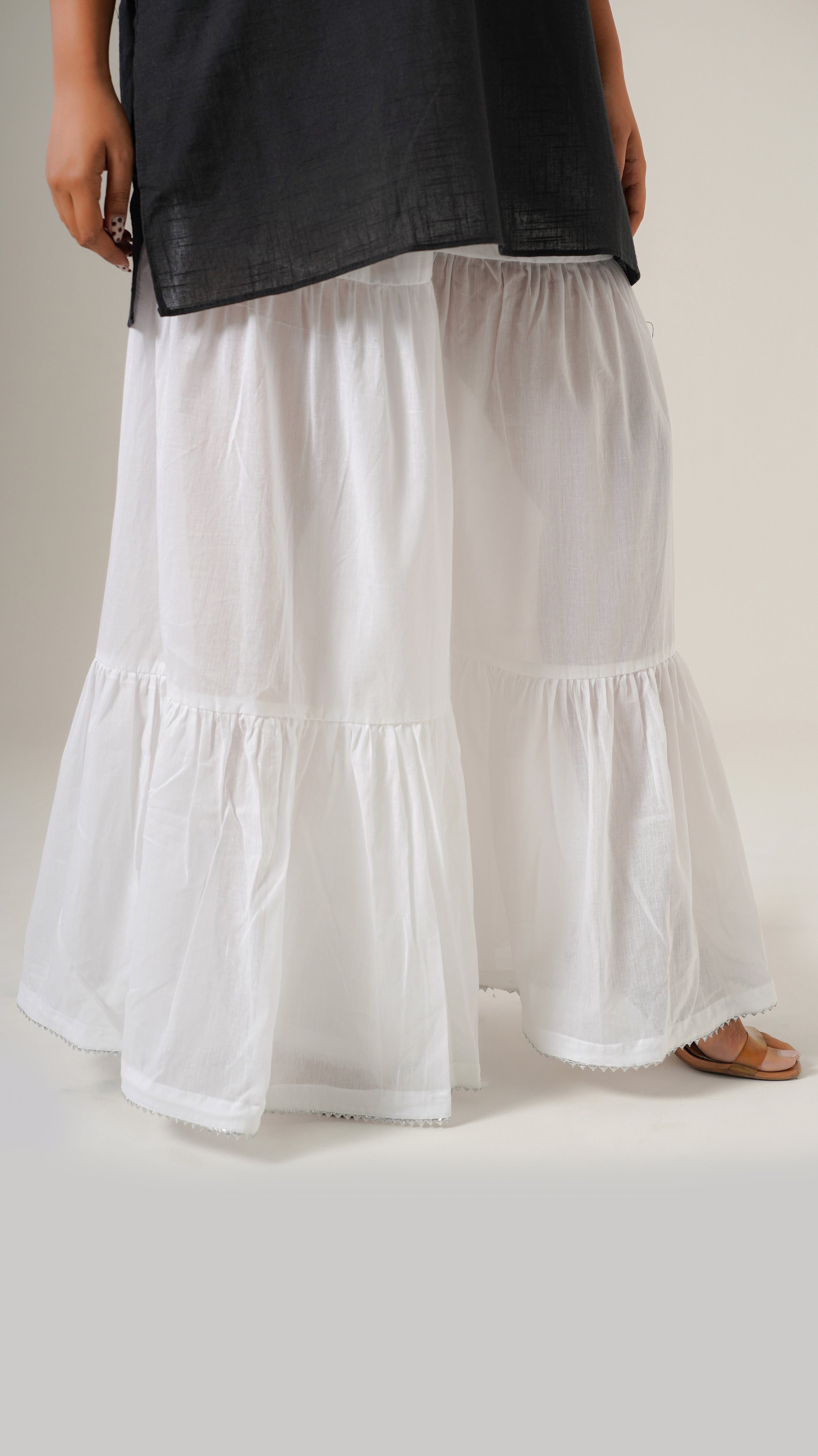 " Mogra " White Cotton Garara Style Bottom