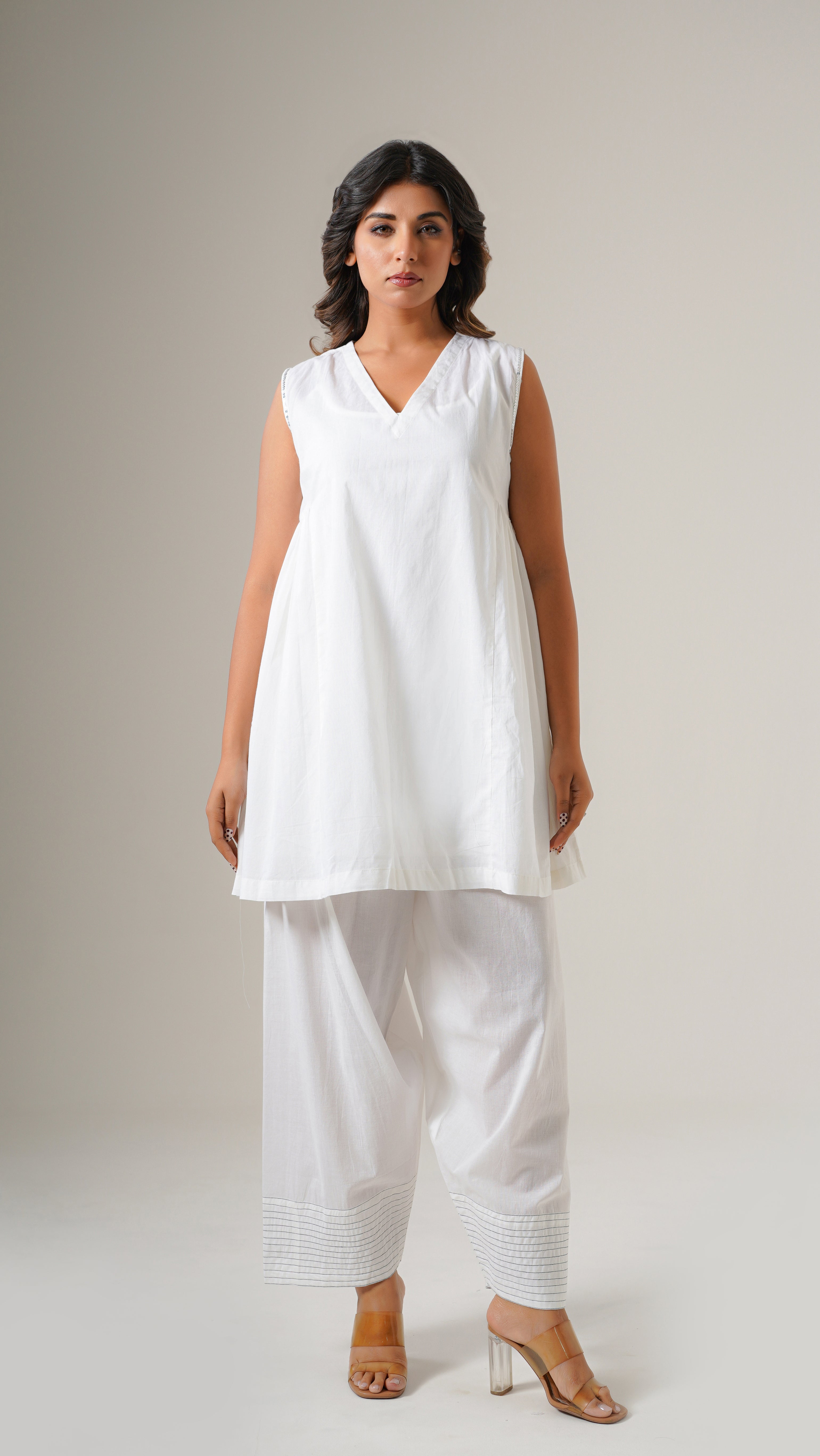 " Meher "  White Cotton Farshi Salwar