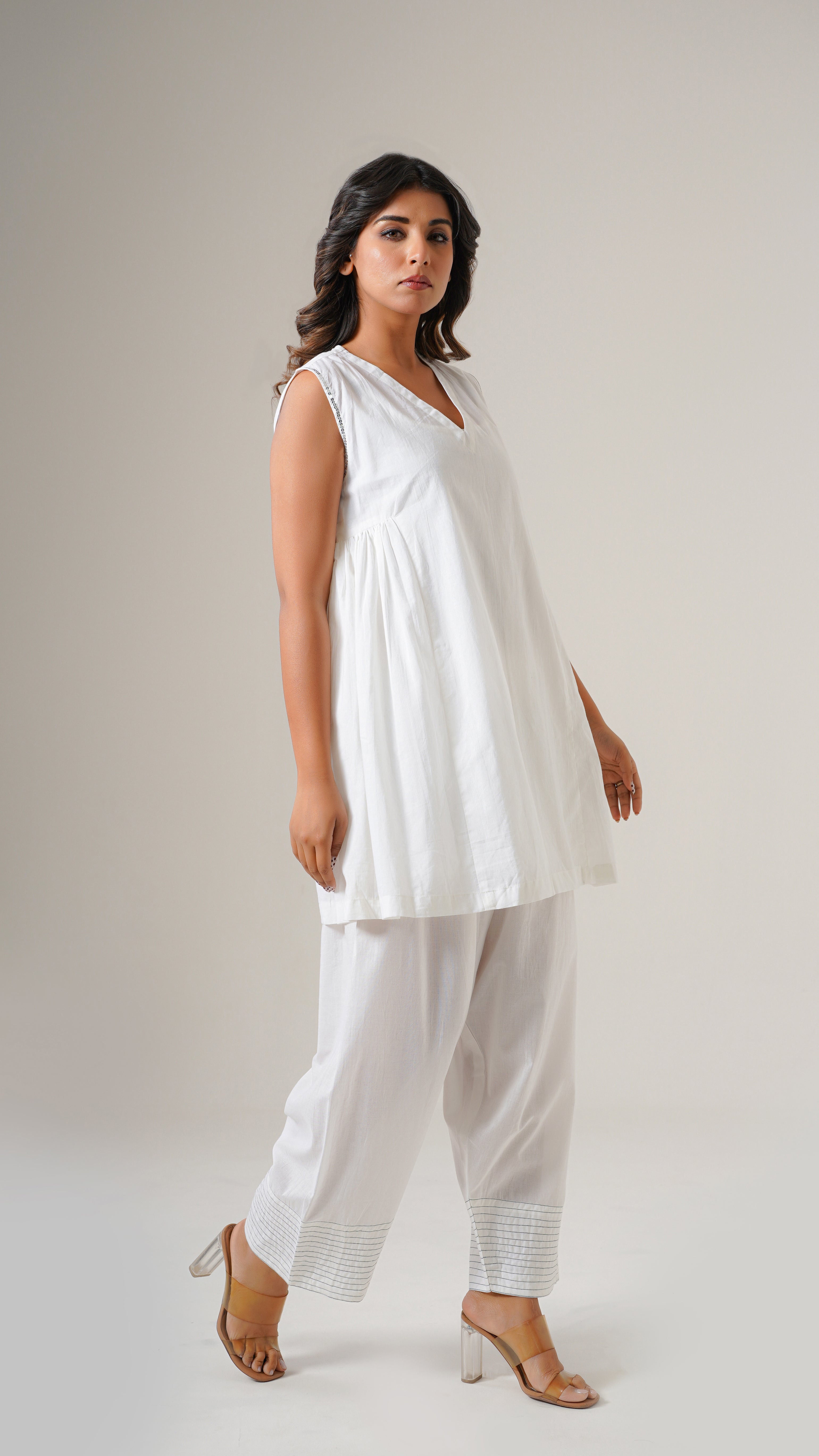 " Meher "  White Cotton Farshi Salwar