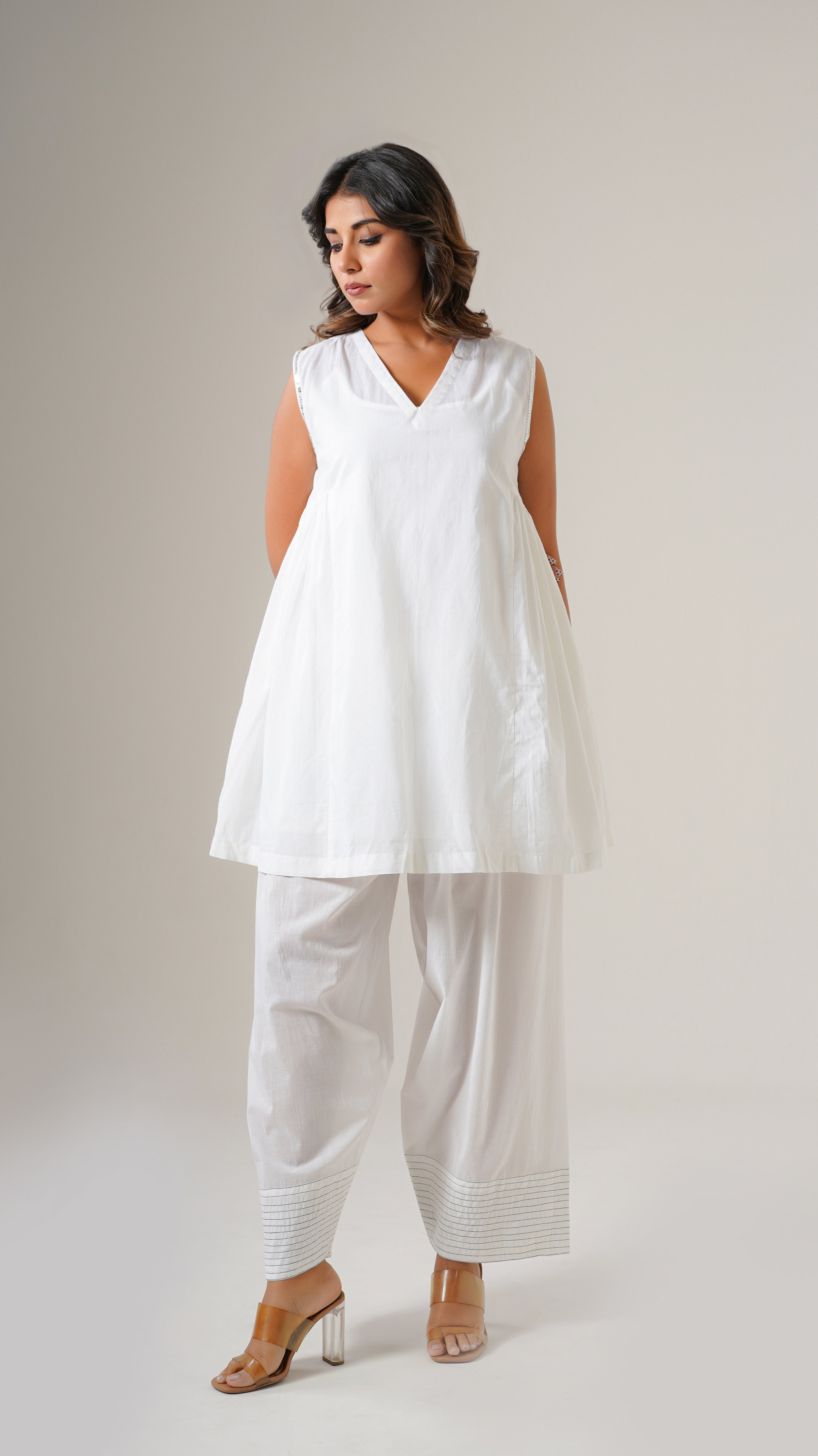" Meher "  White Cotton Farshi Salwar