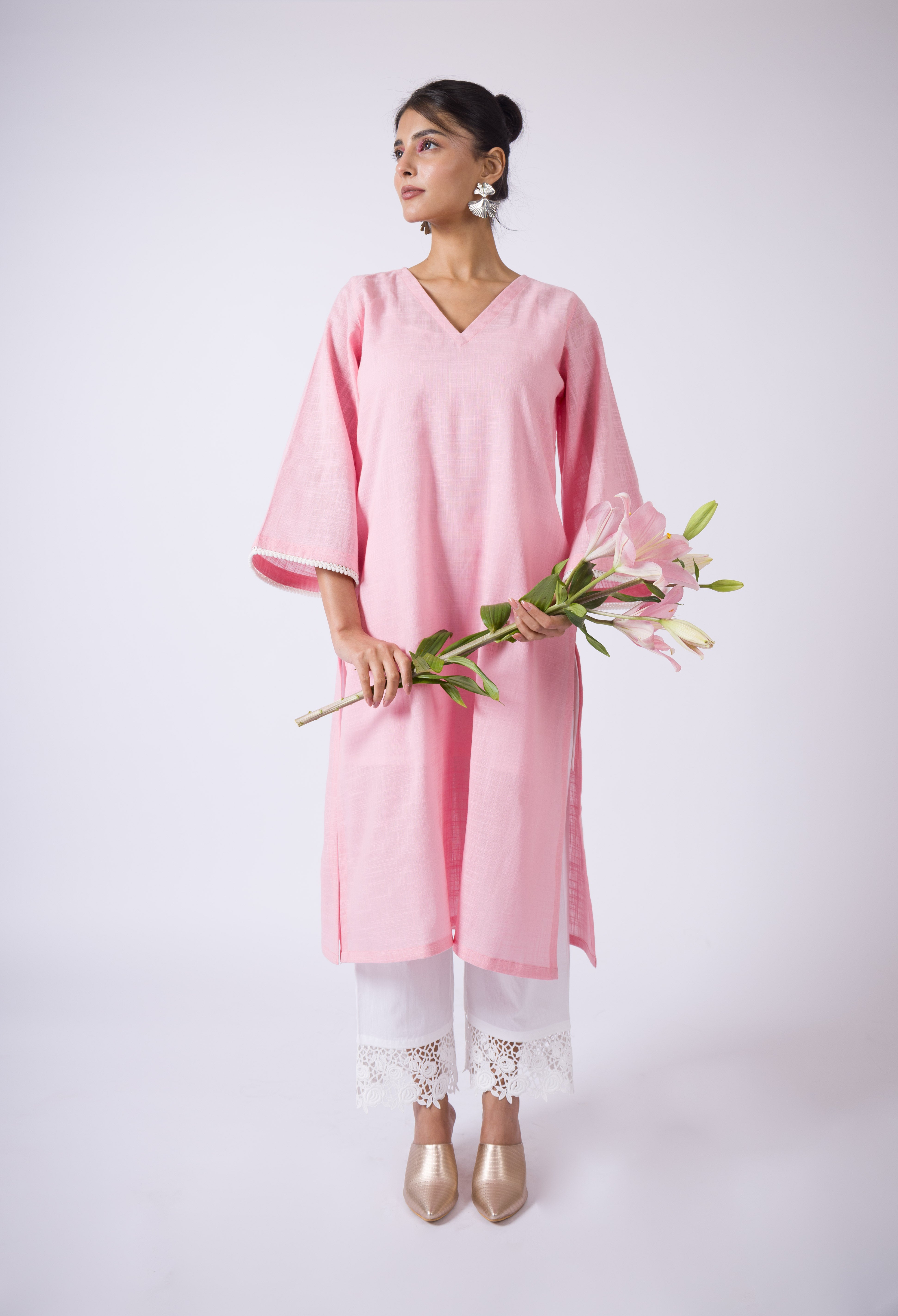 Peony- Pink Cotton- Slub Kurta
